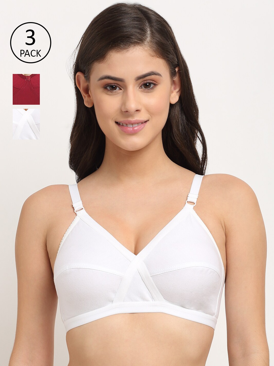 

Friskers Pack of 3 Cotton Balconette Bras, White