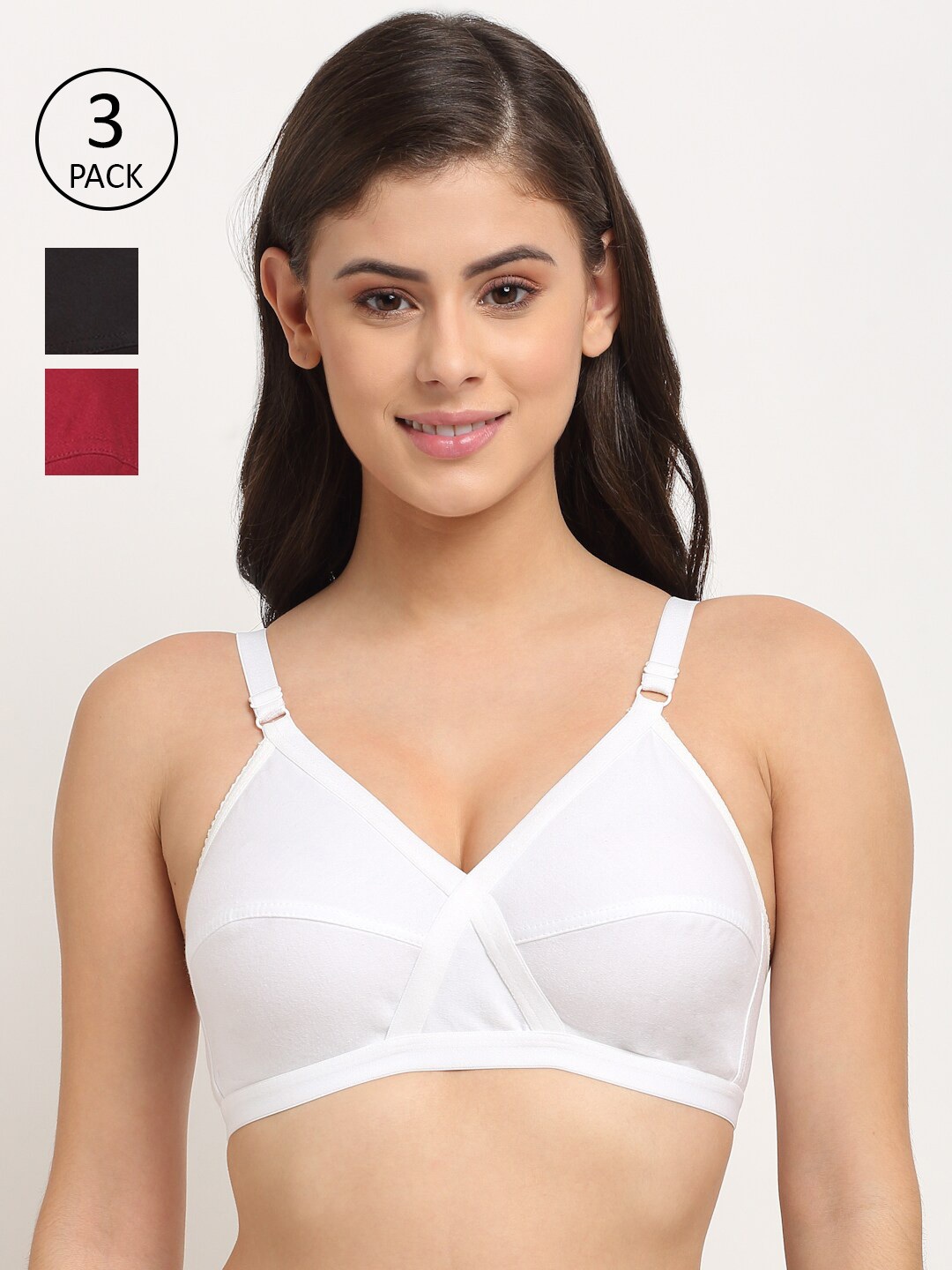 

Friskers Women Pack Of 3 Non Padded Balconette Bra, Black
