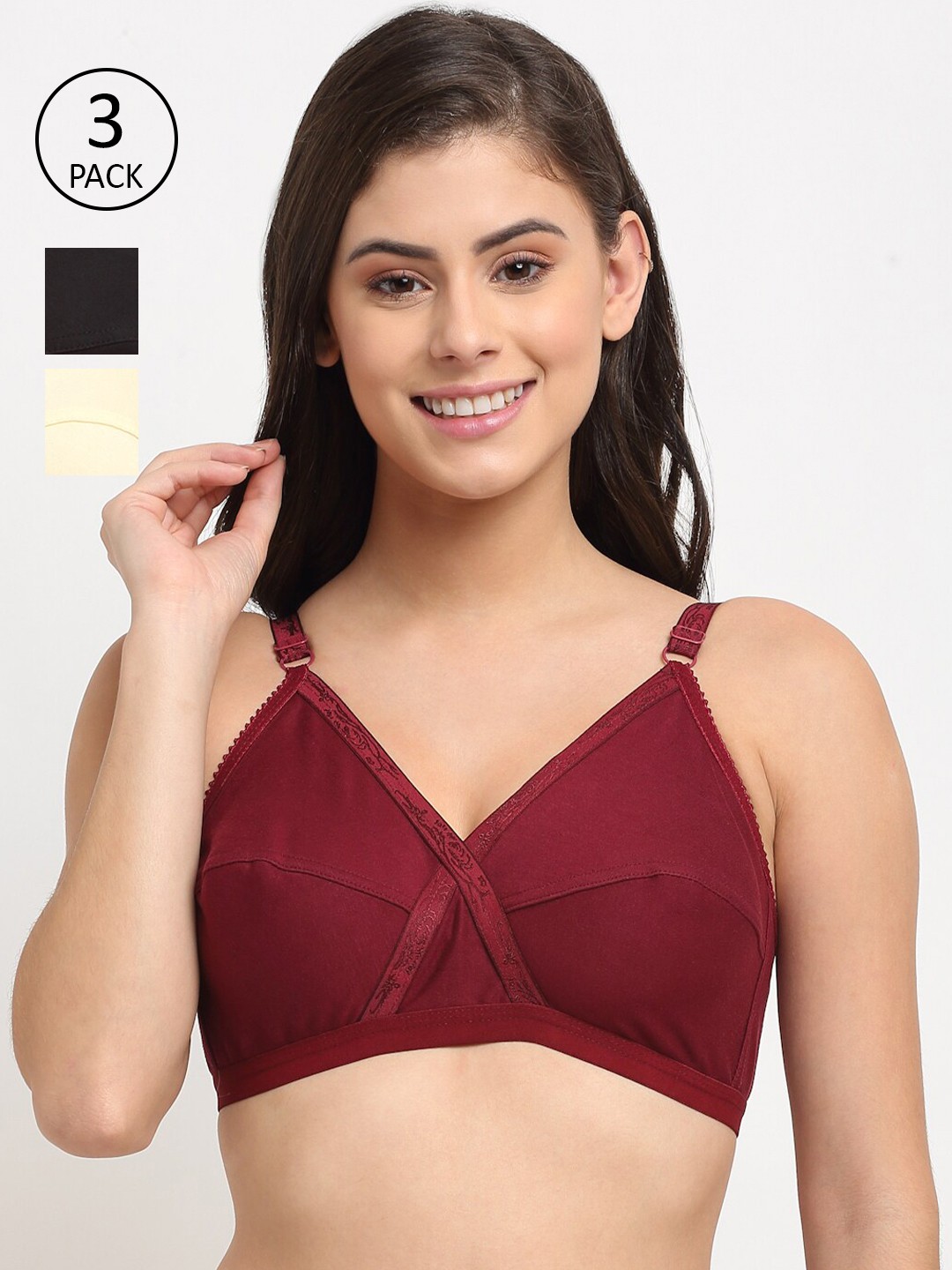 

Friskers Pack Of 3 Cotton Balconette Bras, Black