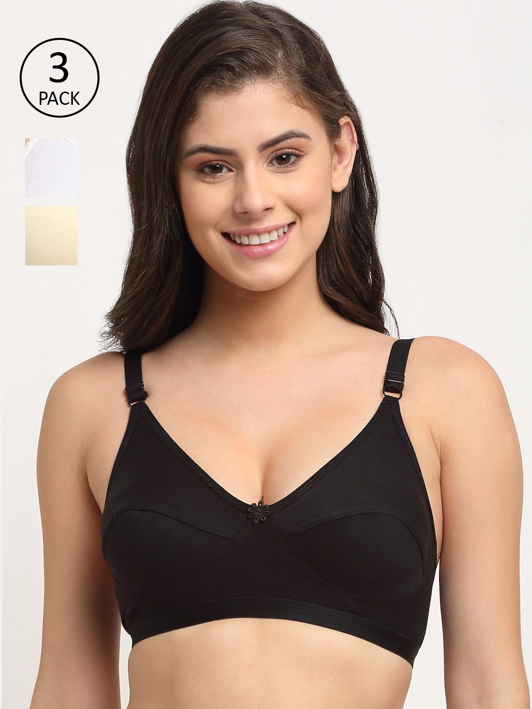 

Friskers Pack Of 3 Non Padded Everyday Bras 2O-312-02-318-01-318-09-30, White