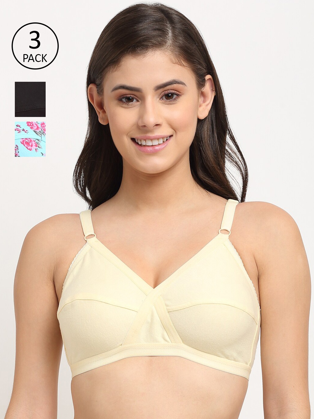 

Friskers Set of 3 Balconette Bra, Black