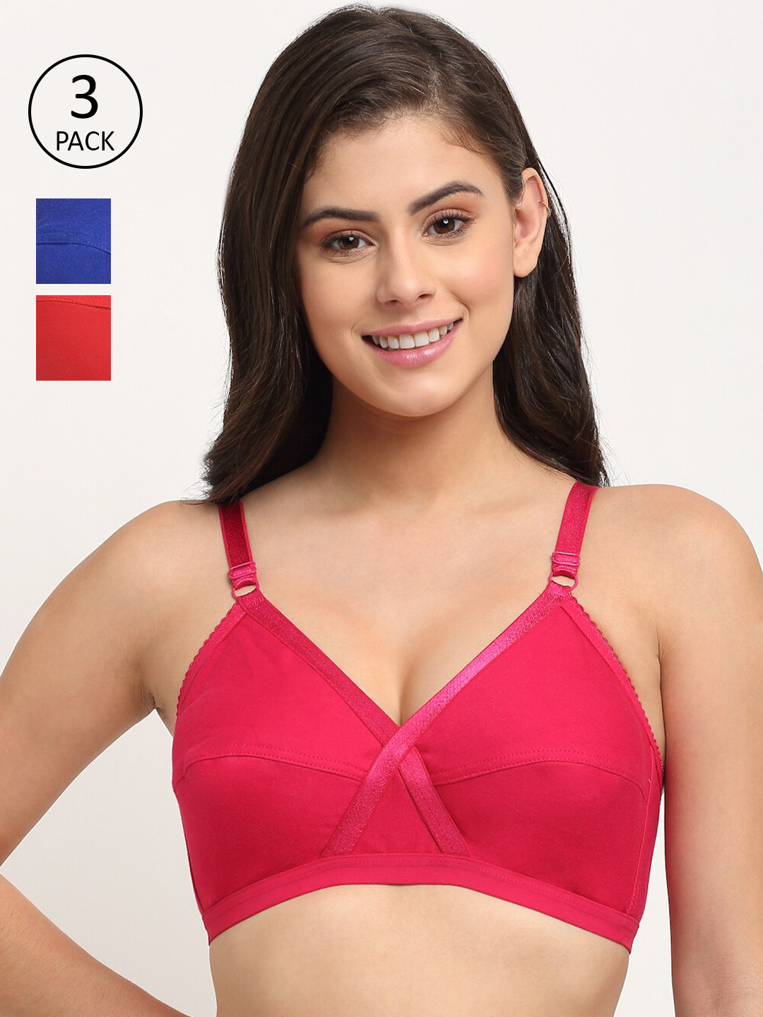 

Friskers Pack of 3 Non padded Cotton Bra, Red
