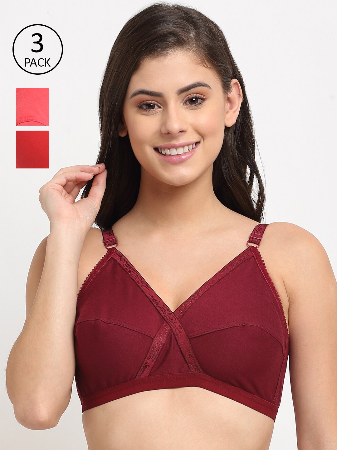 

Friskers Pack Of 3 Non Padded Bra 2O-312-03-312-14-314-08-30, Red