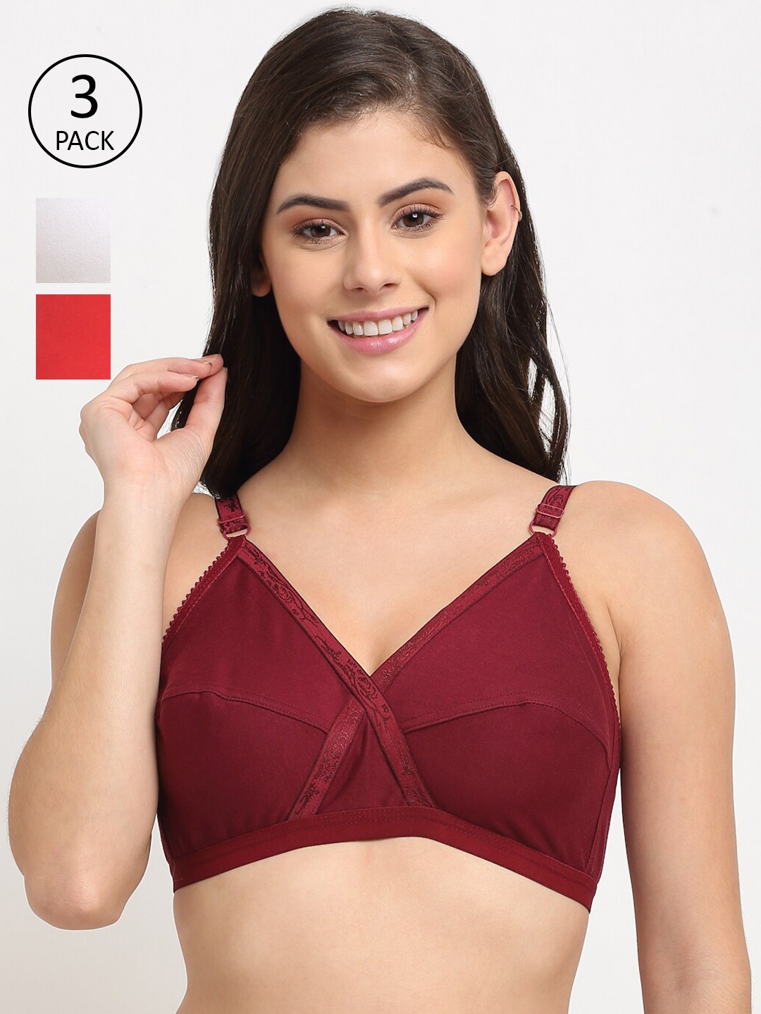 

Friskers Women Pack Of 3 Non Padded Balconette Bra, White