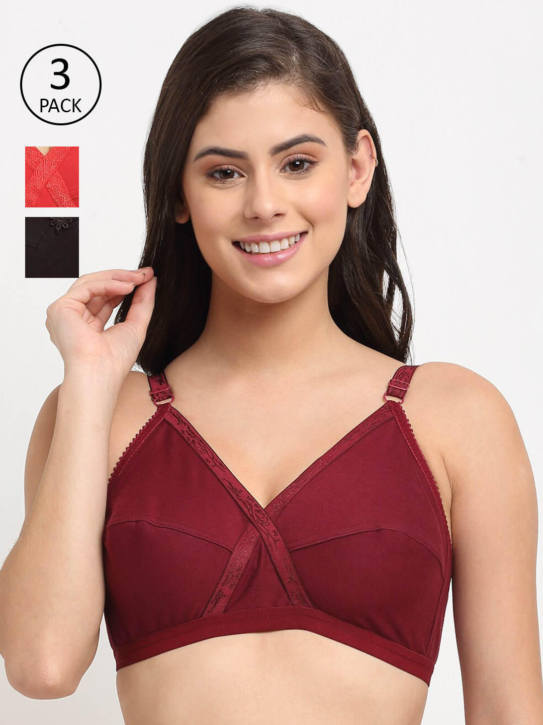 

Friskers Pack of 3 Cotton Bra 2O-312-03-312-14-318-01-30, Red