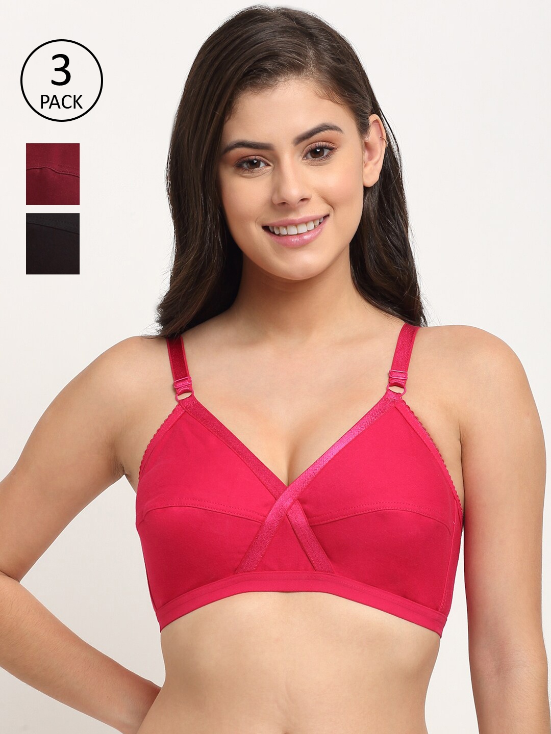 

Friskers Pack Of 3 Non Padded Bra 2O-312-01-312-14-312-15-30, Black
