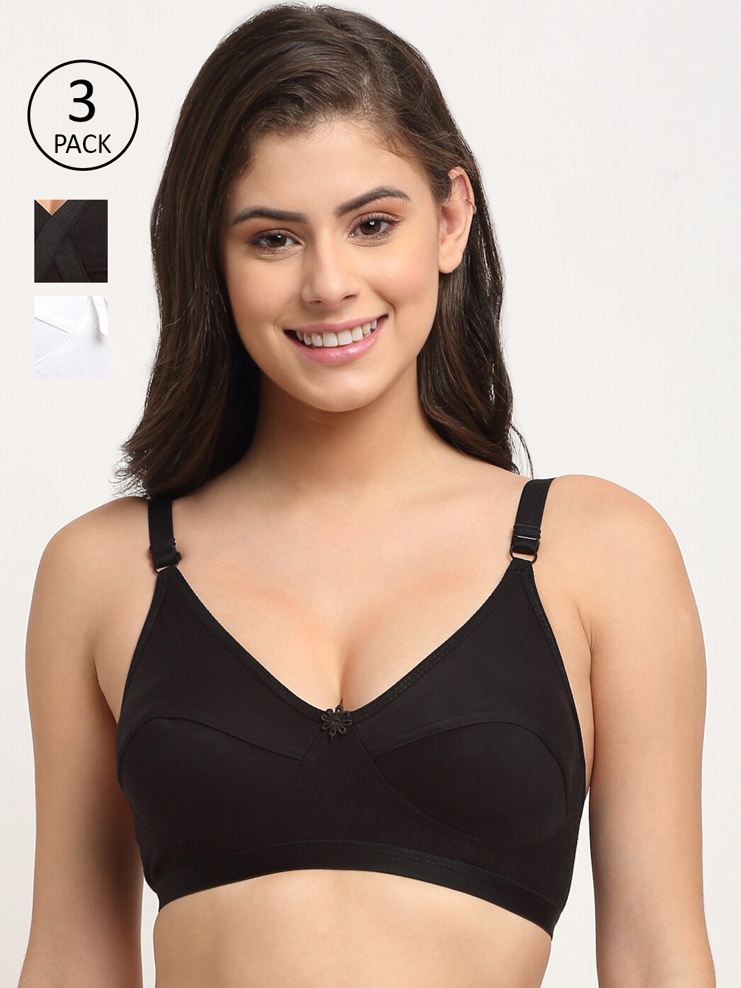 

Friskers Pack Of 3 Black & White Bras