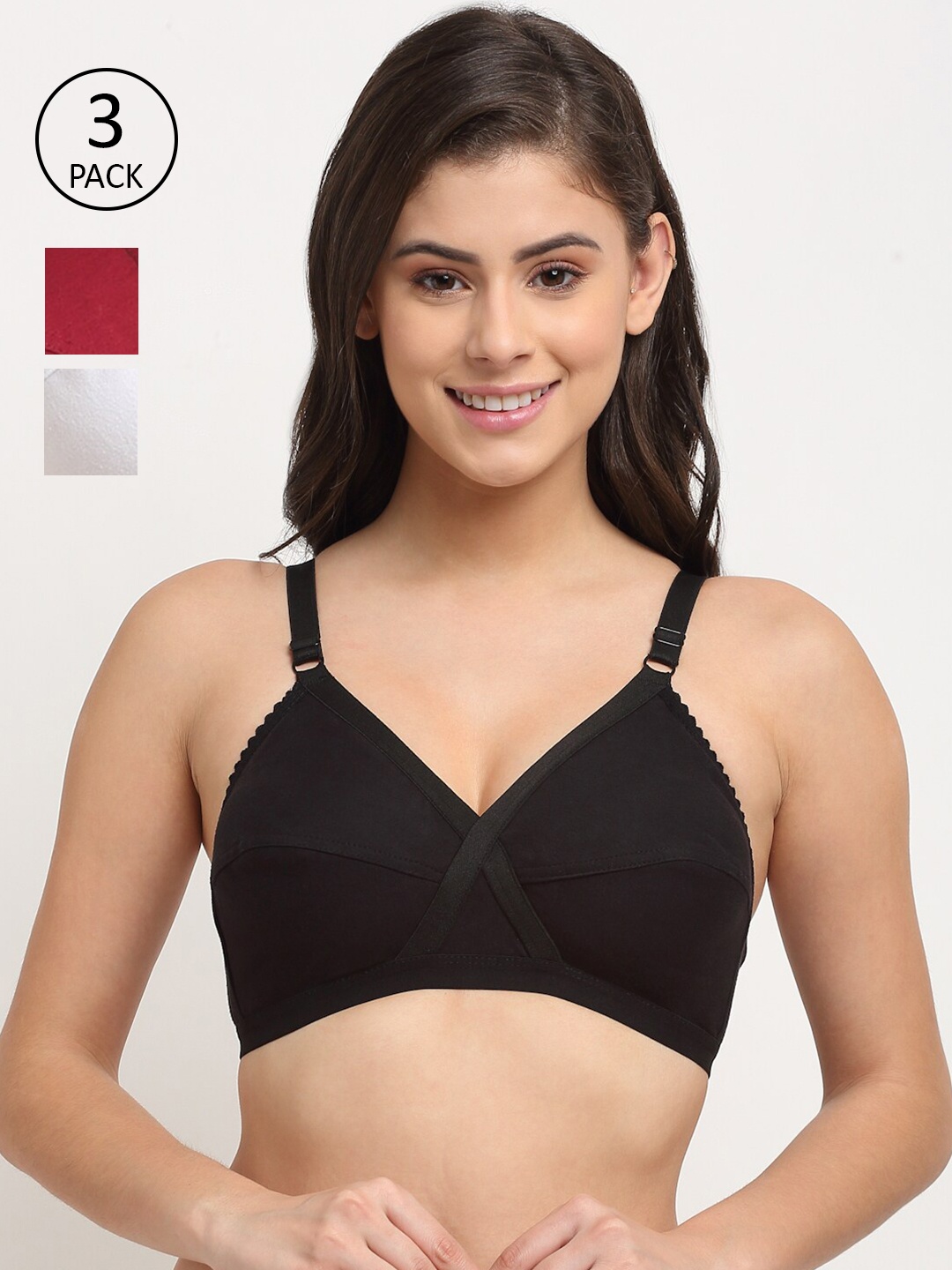 

Friskers Pack Of 3 Cotton Balconette Bras, Black