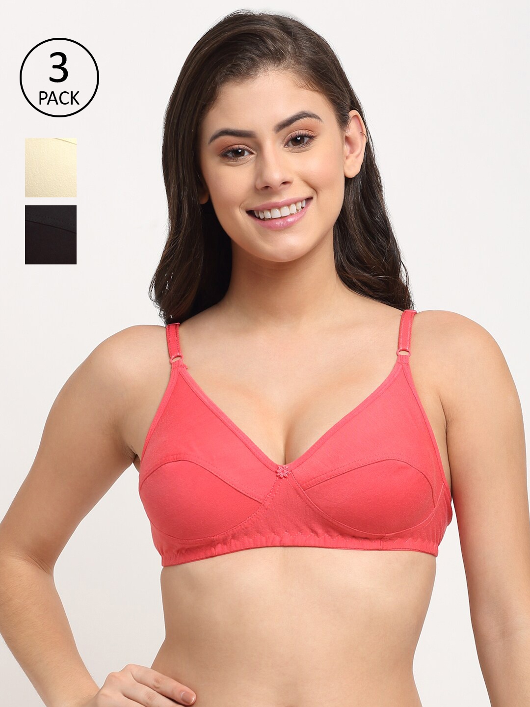 

Friskers Pack of 3 Black & Cream-Coloured Everyday Bra