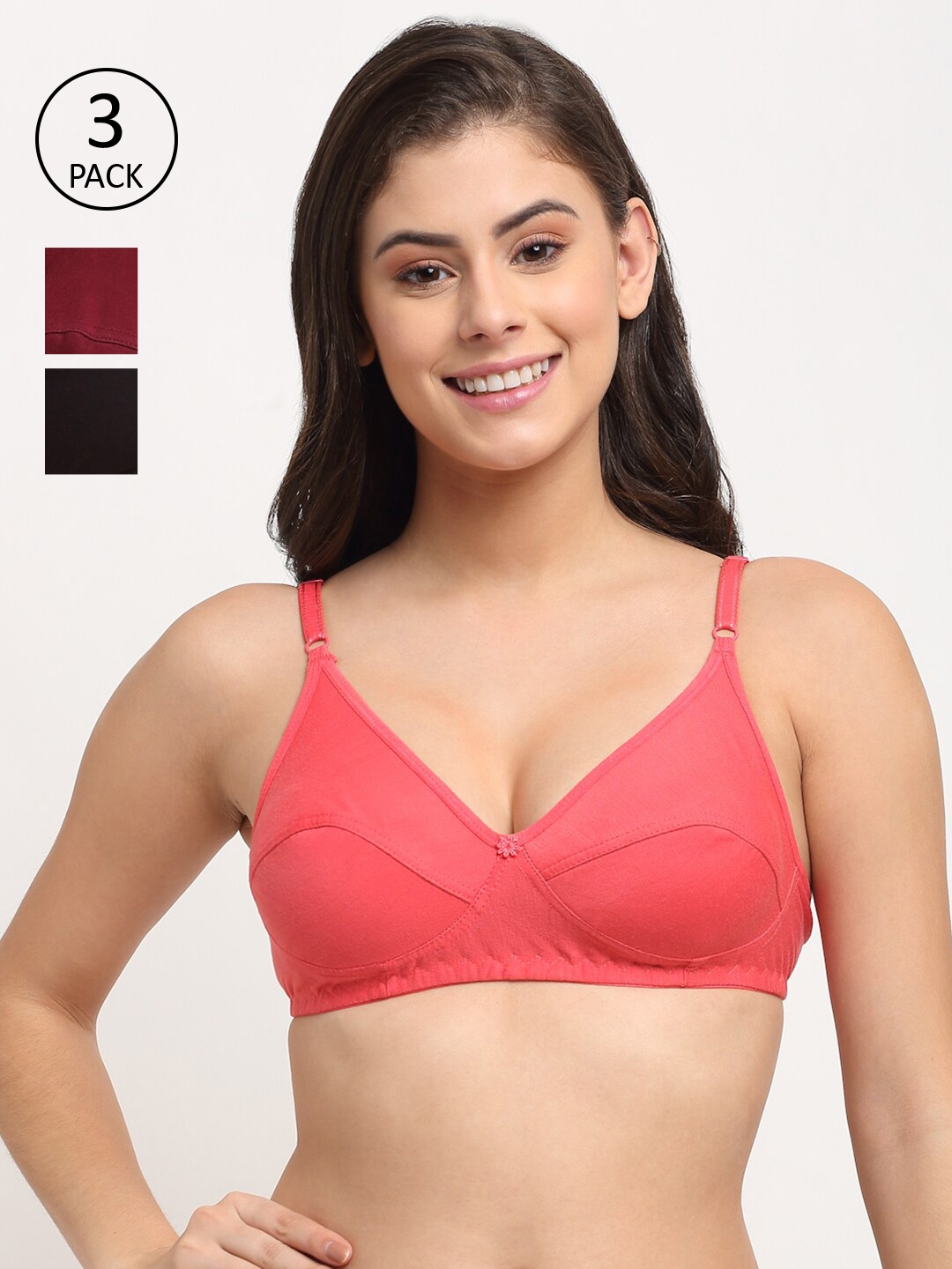 

Friskers Set of 3 Balconette Bra, Black