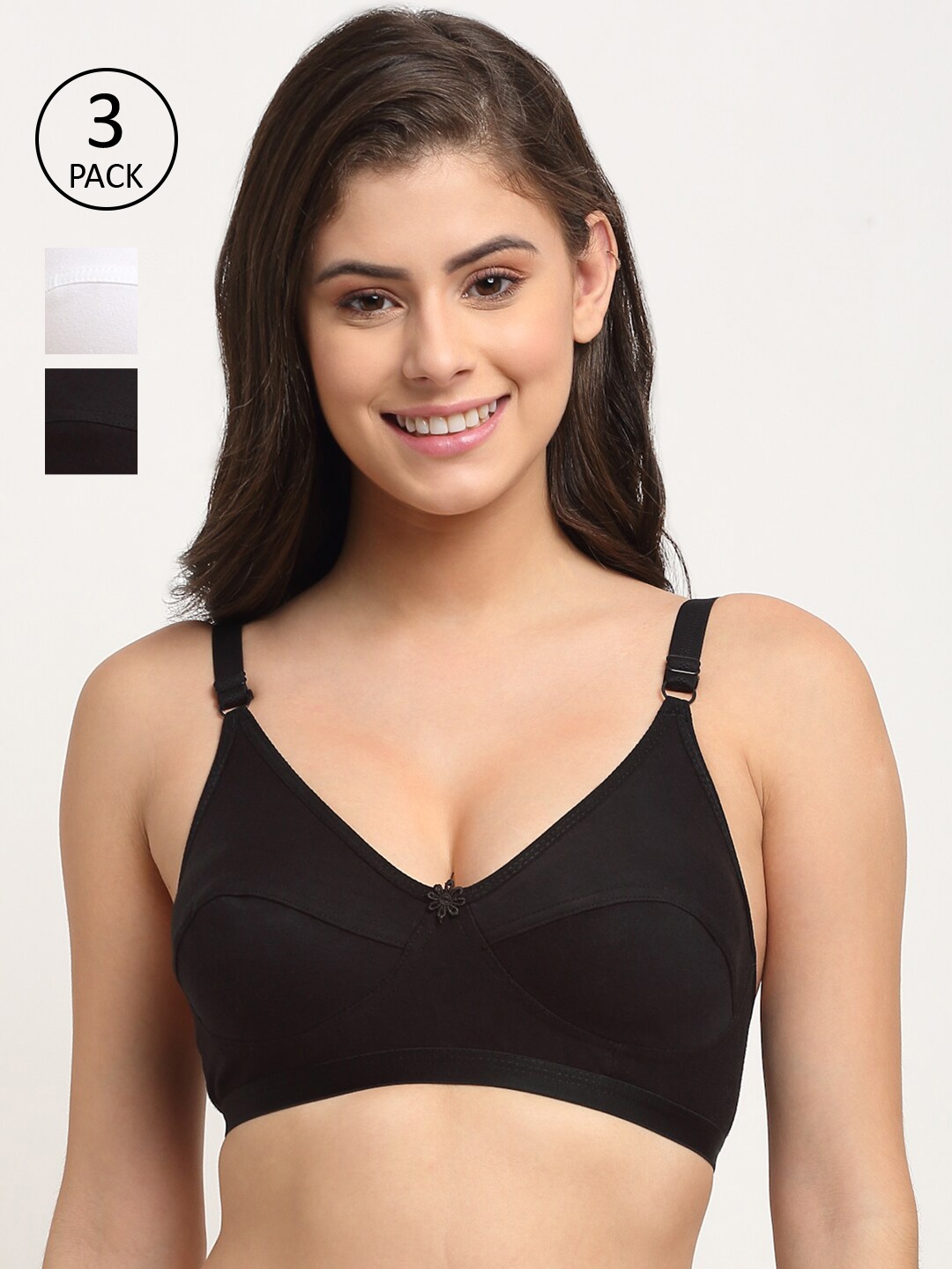 

Friskers Pack of 3 Non Padded Bra, Black