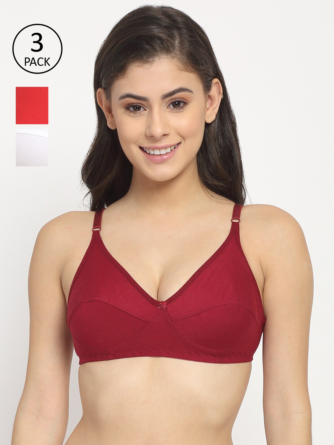 

Friskers Pack Of 3 White & Maroon Bras