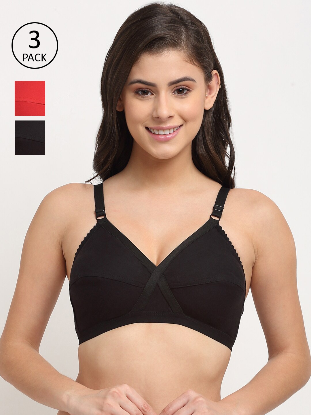 

Friskers Pack Of 3 Cotton Balconette Bras, Black