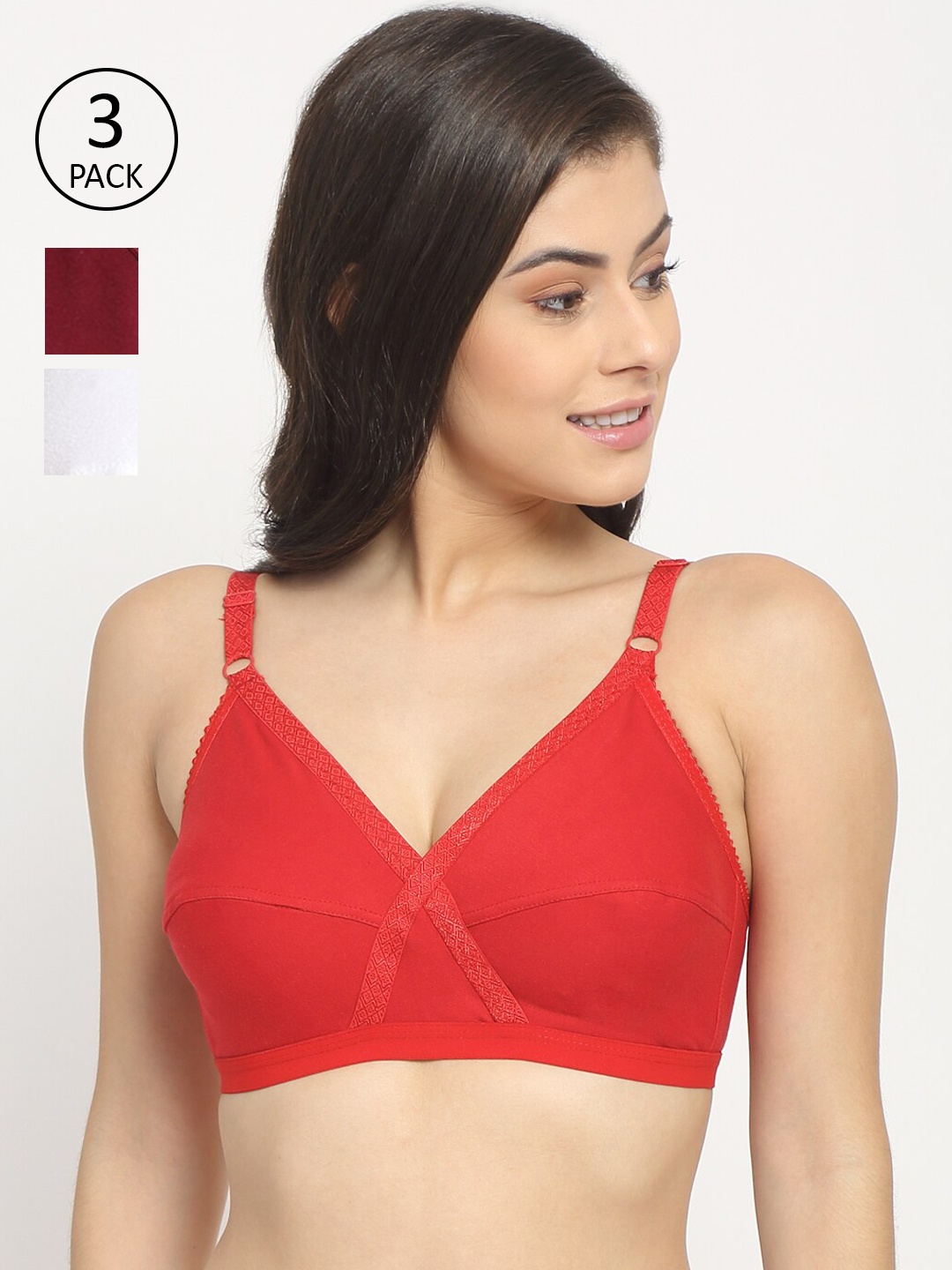 

Friskers Pack of 3 Red & White Everyday Bra 2O-312-03-312-14-318-02-30-Red