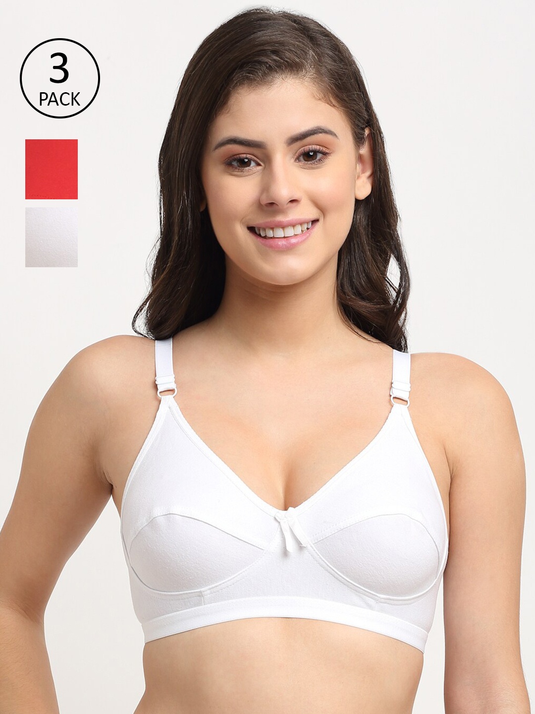 

Friskers Pack of 3 White & Red Bra