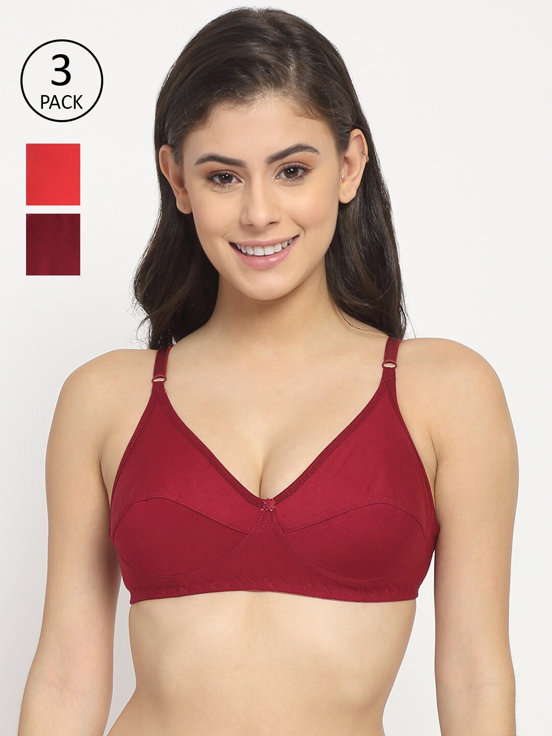 

Friskers Pack of 3 Cotton Balconette Bras, Red