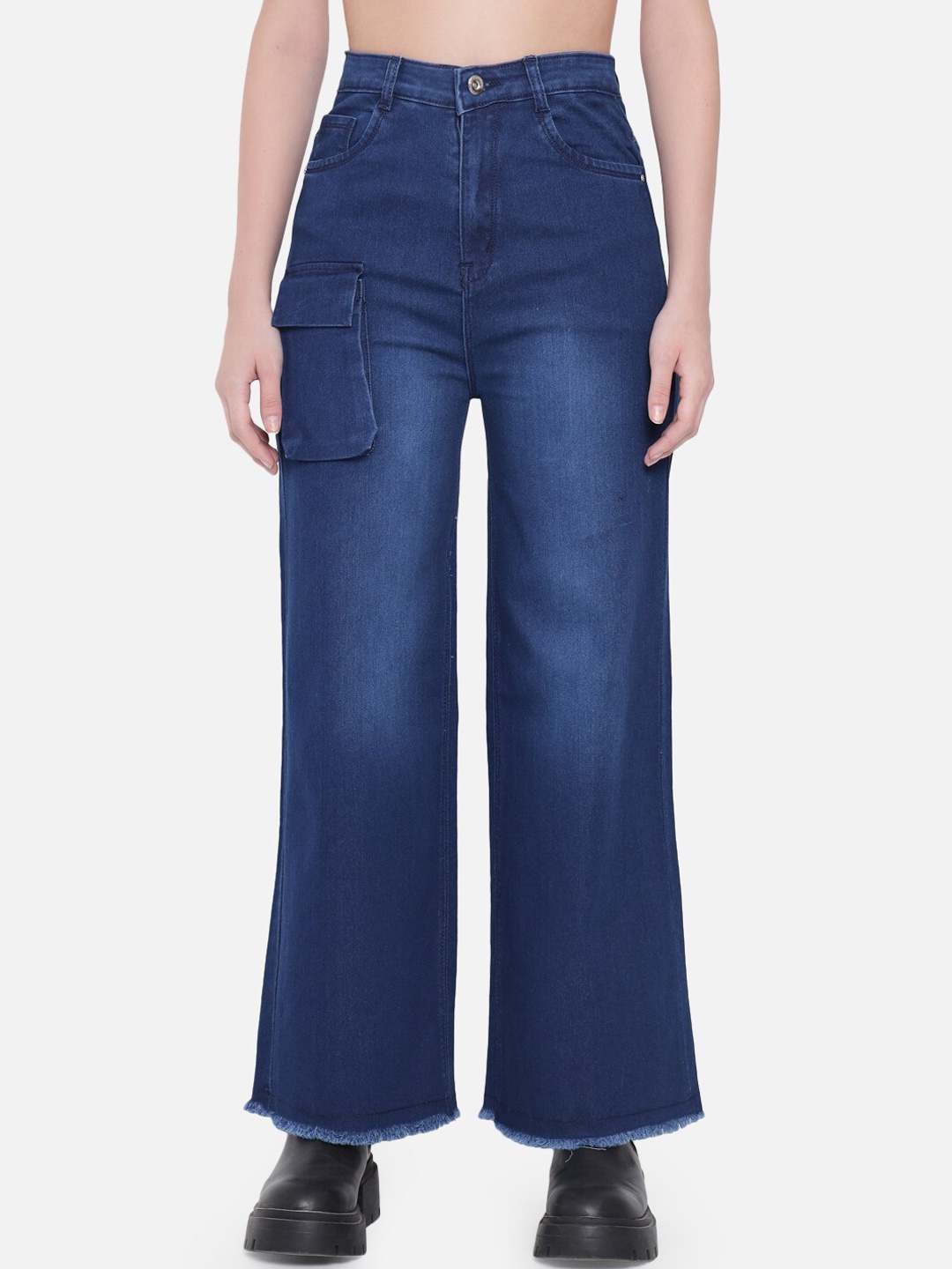 

Purple Feather Women Navy Blue London Flared High-Rise Light Fade Stretchable Jeans
