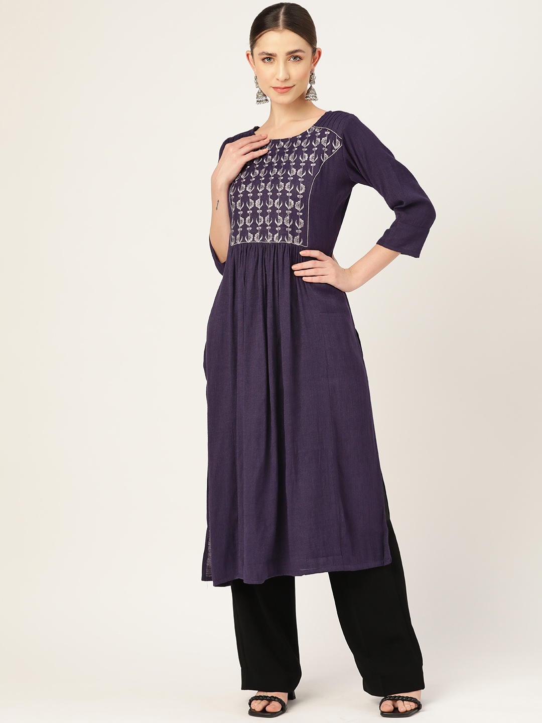 

VAABA Women Purple Ethnic Motifs Yoke Design Kurta