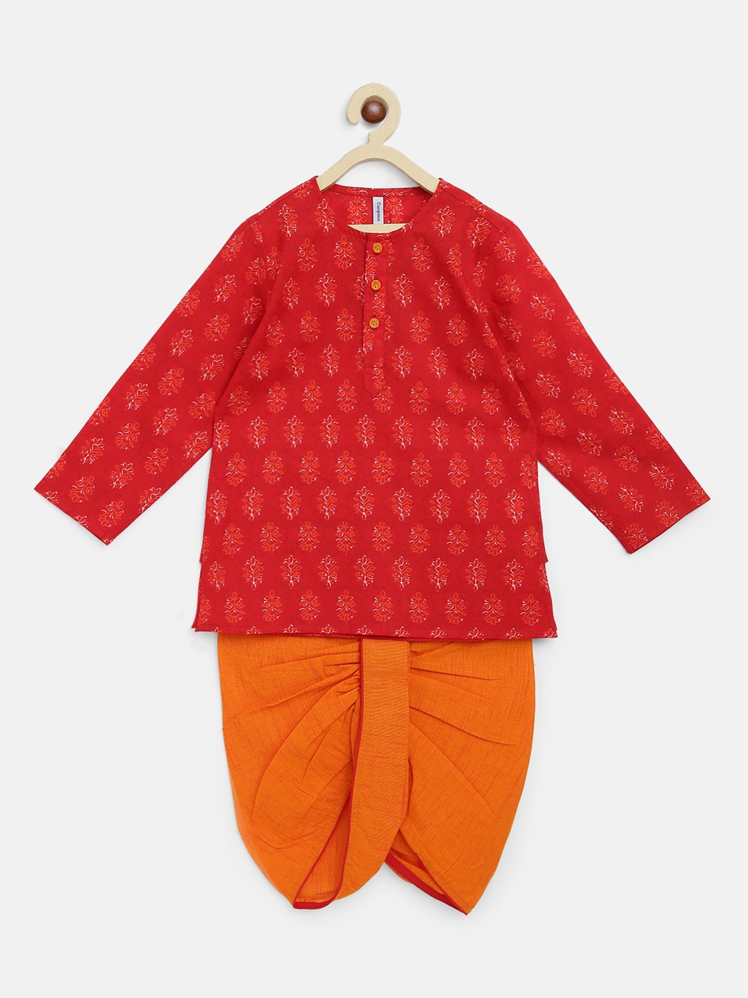 

Campana Boys Red Ethnic Motifs Pure Cotton Kurta with Dhoti Pants