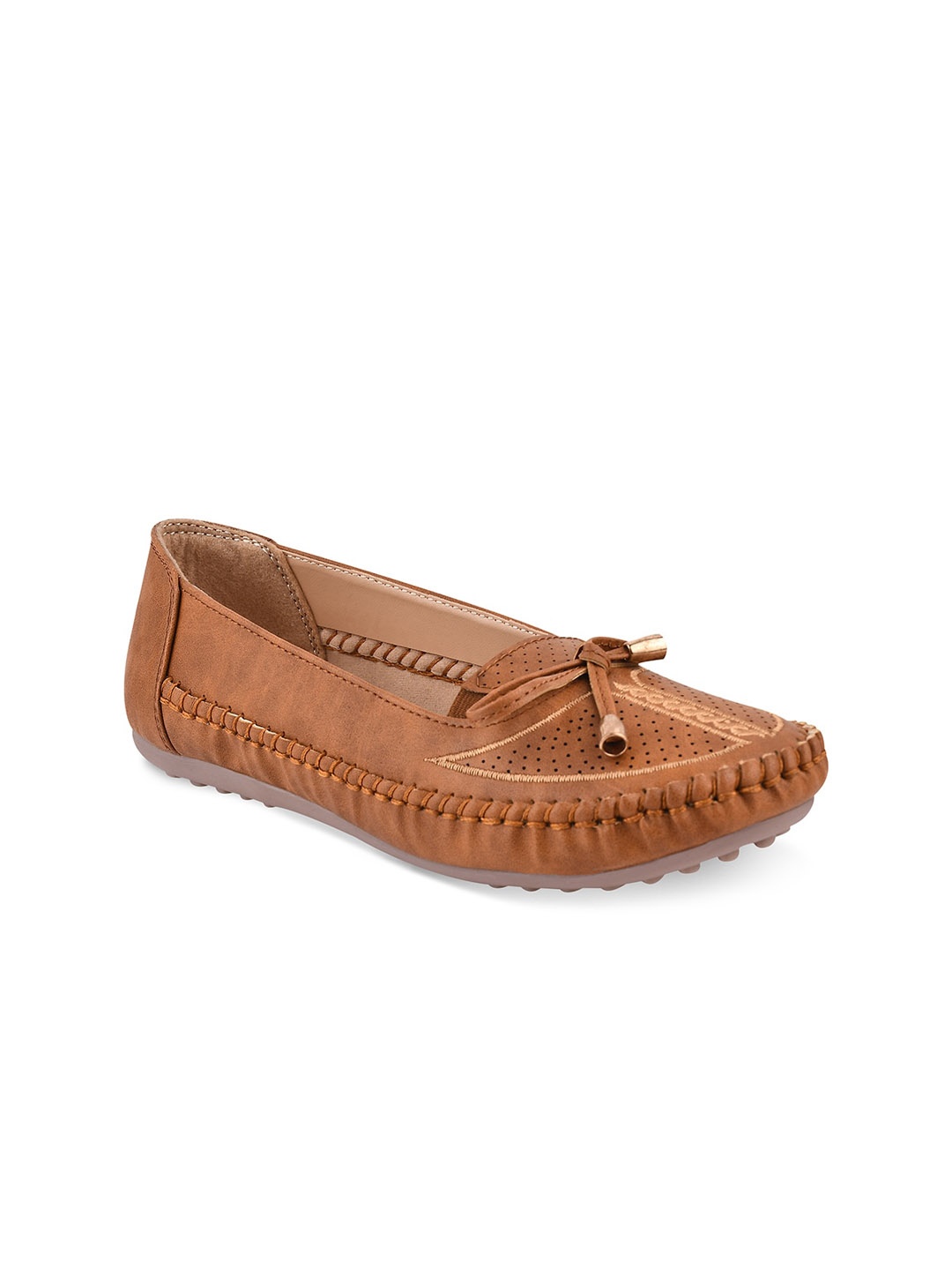 

Stelatoes Women Tan Textured Ballerinas with Laser Cuts Flats