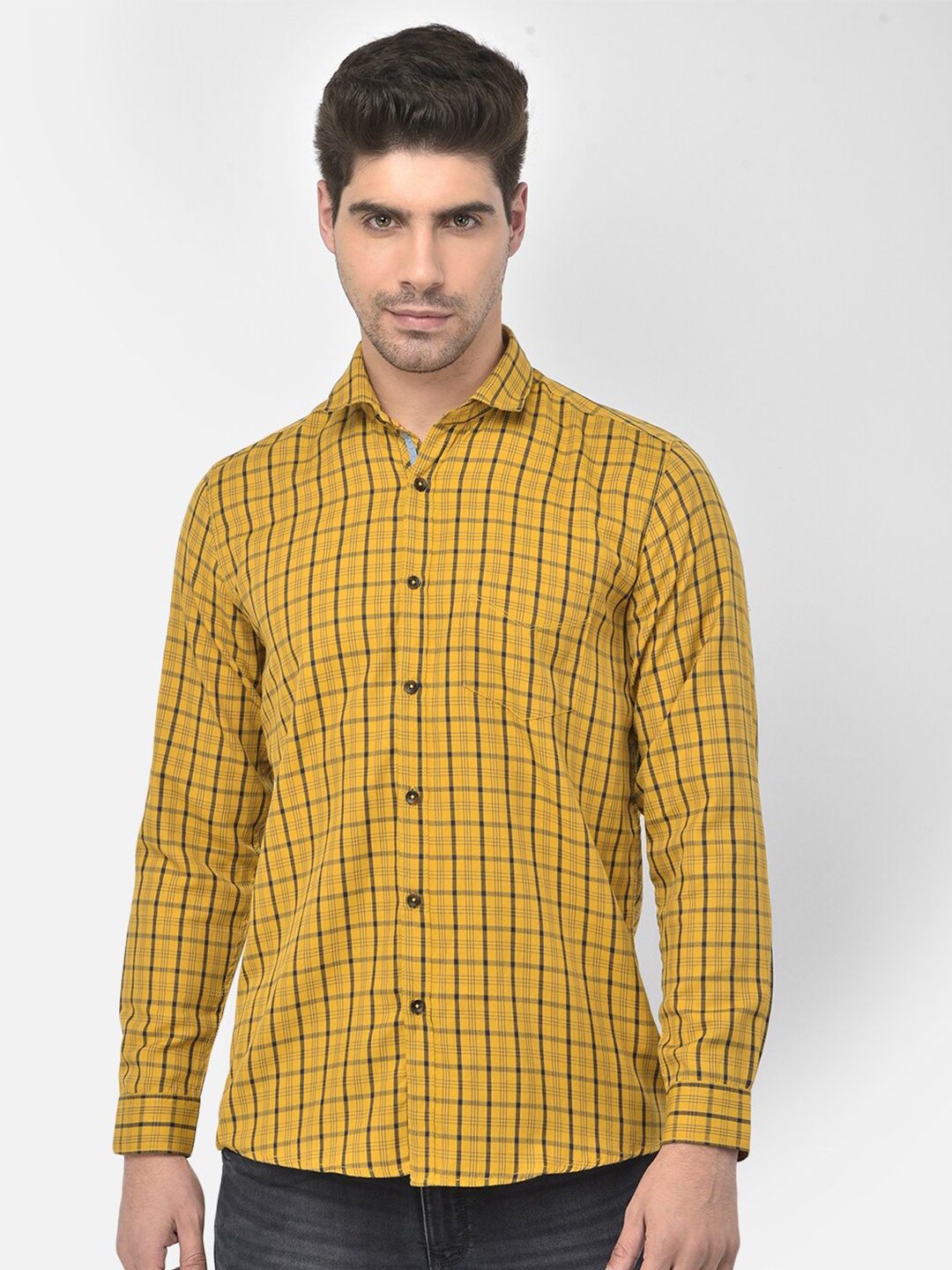 

Richlook Men Mustard Slim Fit Opaque Checked Casual Shirt