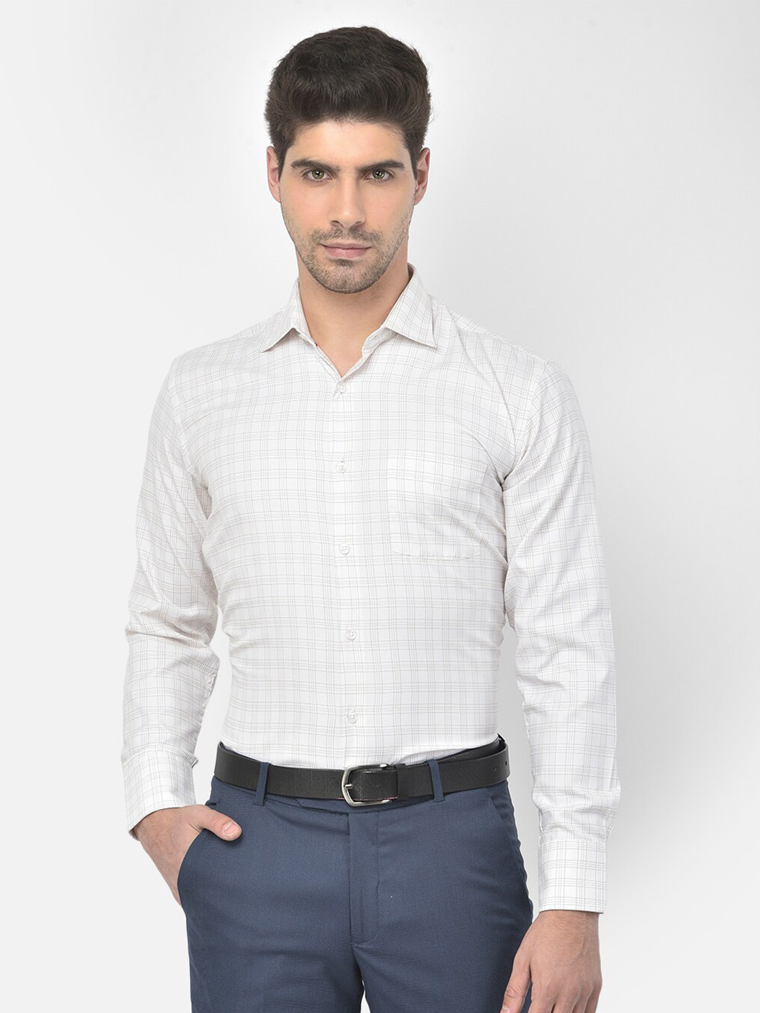 

Richlook Men White Grid Tattersall Checks Checked Formal Shirt