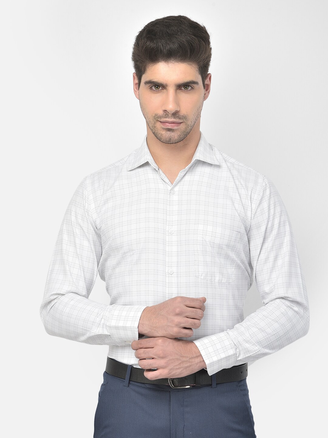 

Richlook Men White Grid Tattersall Checks Checked Formal Shirt
