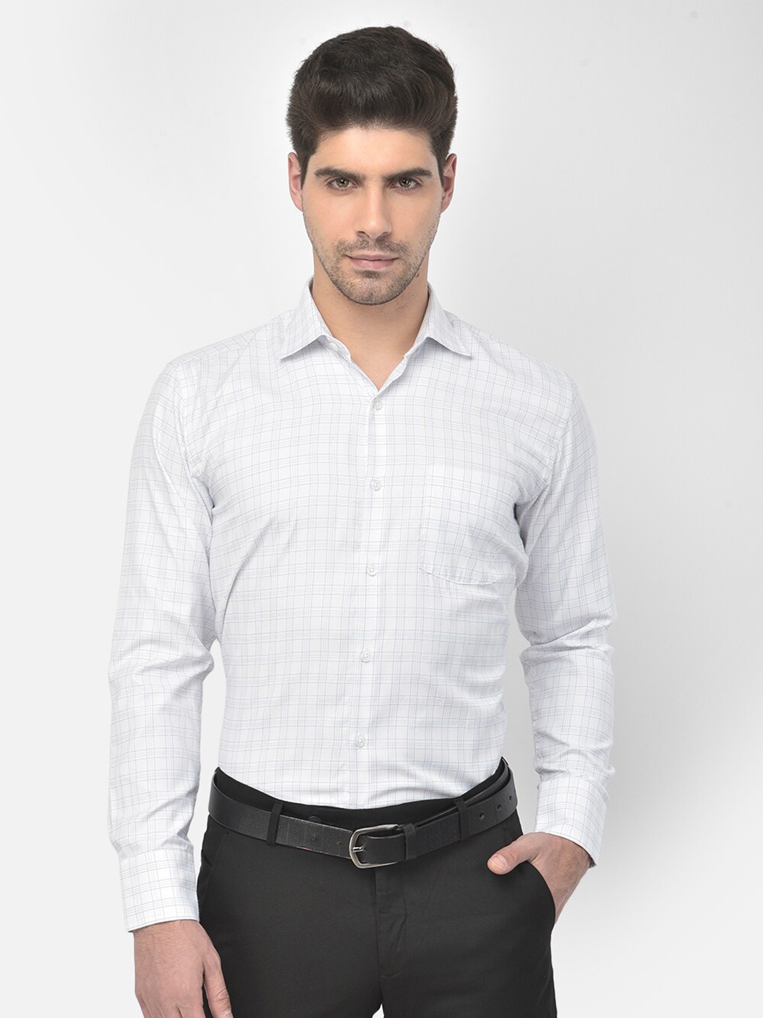 

Richlook Men White Grid Tattersall Checked Formal Shirt