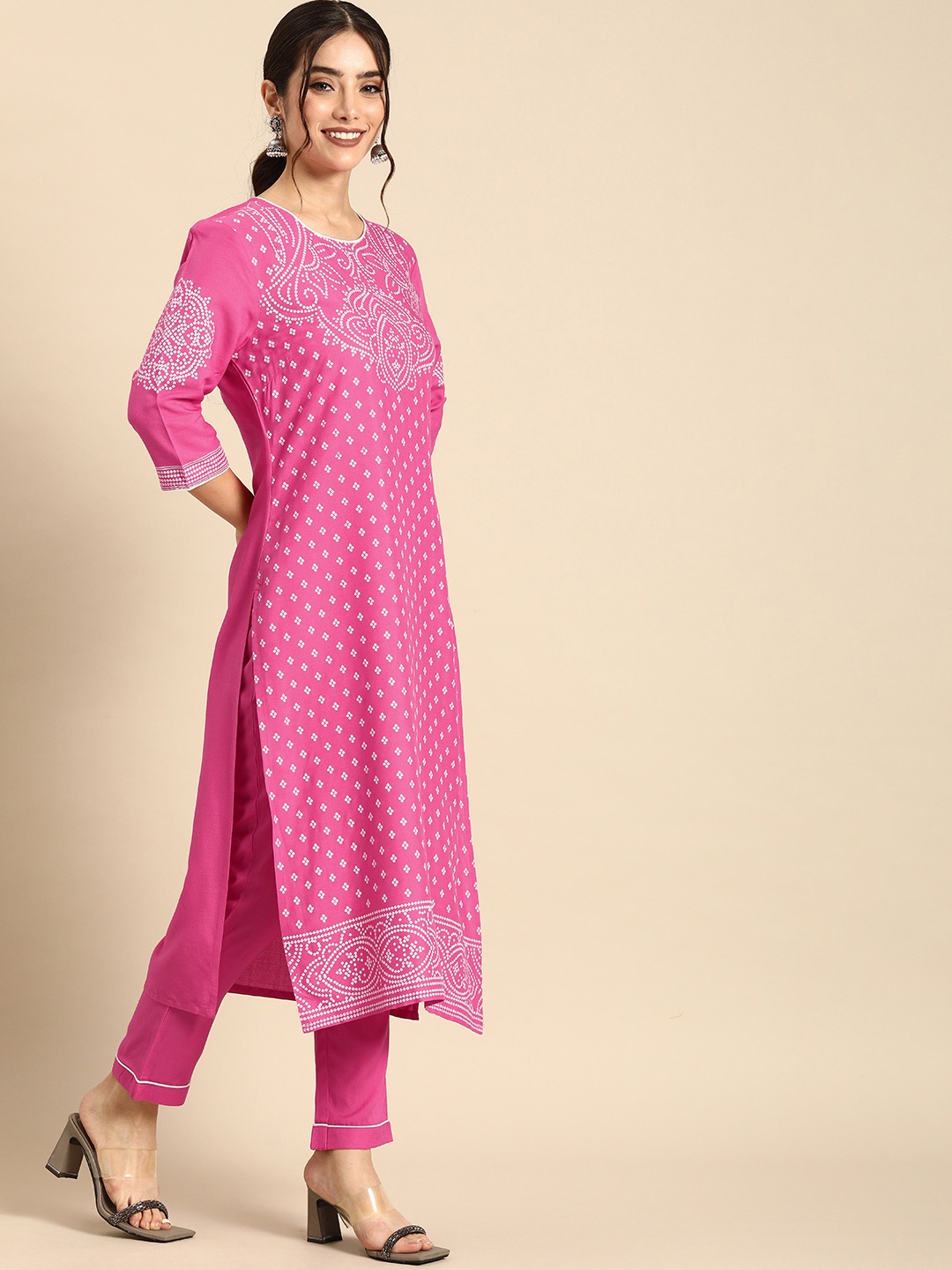 

all about you Women Pink Printed Kurta with Trousers