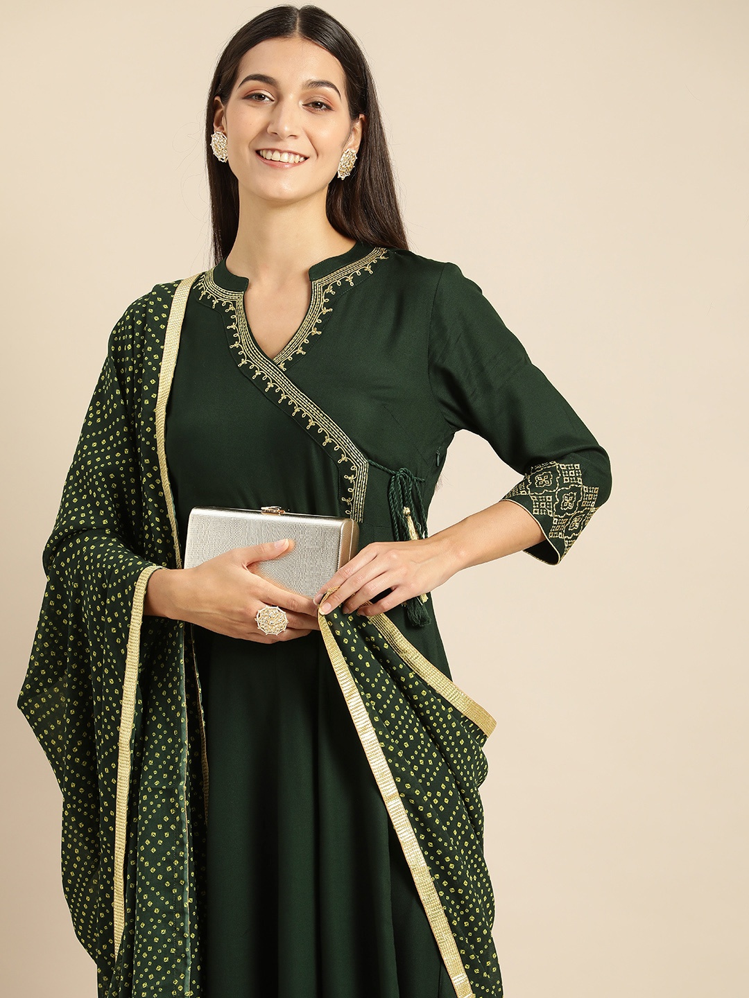 

all about you Women Green Kurta with Trousers & With Dupatta