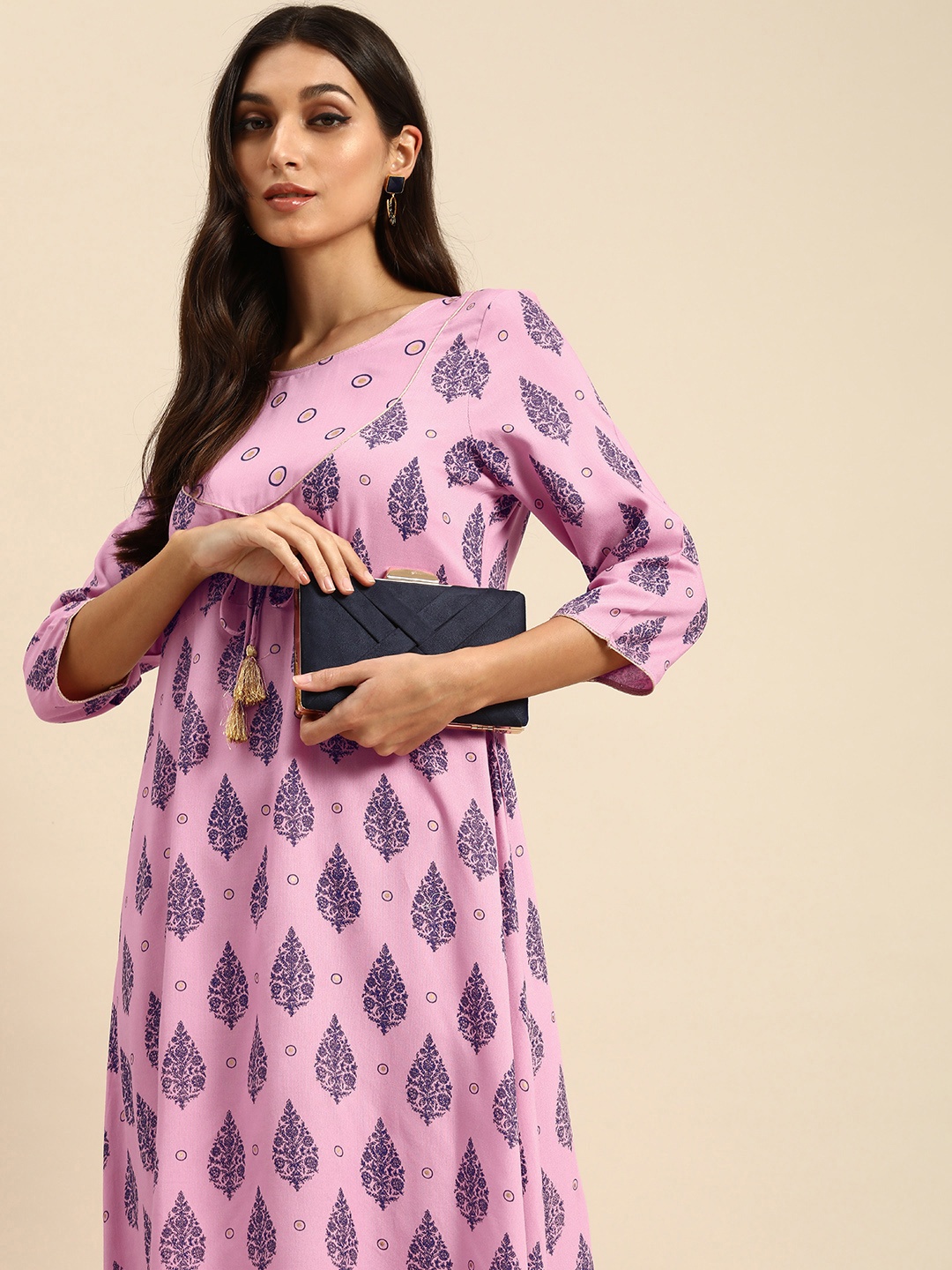 

all about you Women Pink Ethnic Motifs Printed Empire Kurta with Trousers