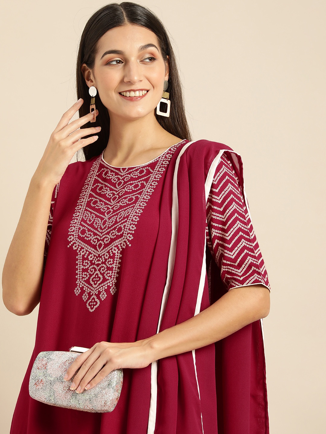 

all about you Women Red Printed Kurta with Trousers & With Dupatta