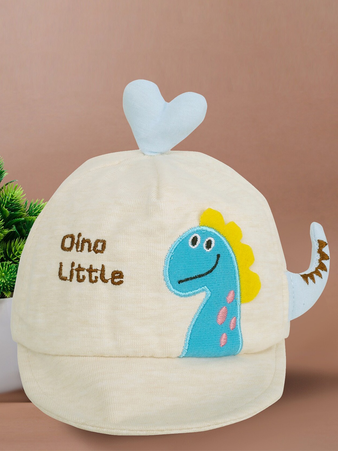 

Baby Moo Kids Cream-Coloured & Blue Printed Dino Little Ascot Cap