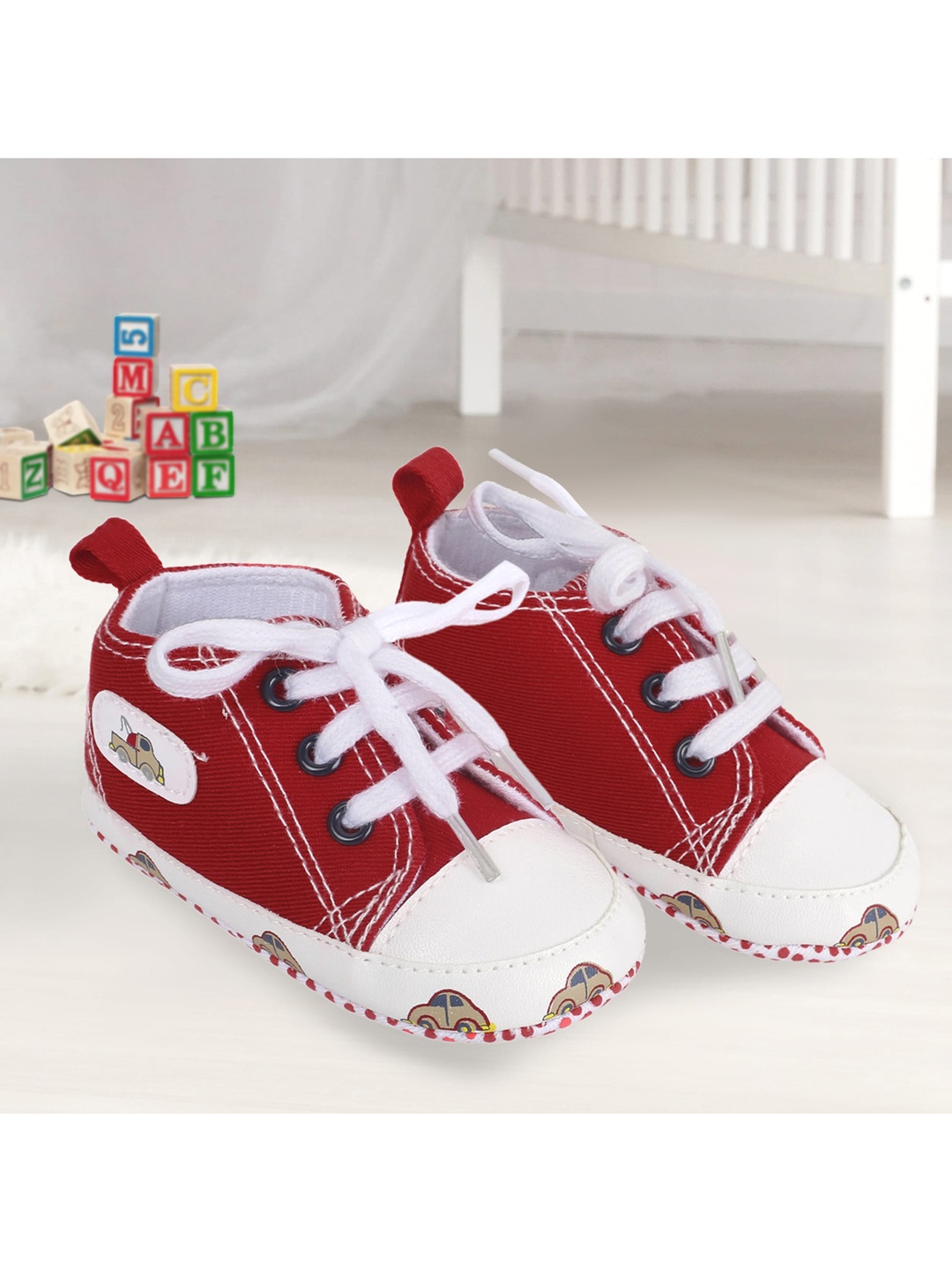 

Baby Moo Kids Red & White Printed Booties