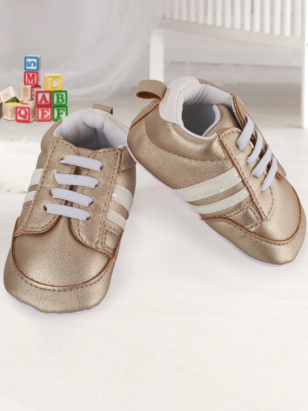 

Baby Moo Infants Golden Striped Lace Up Sneakers Booties, Gold