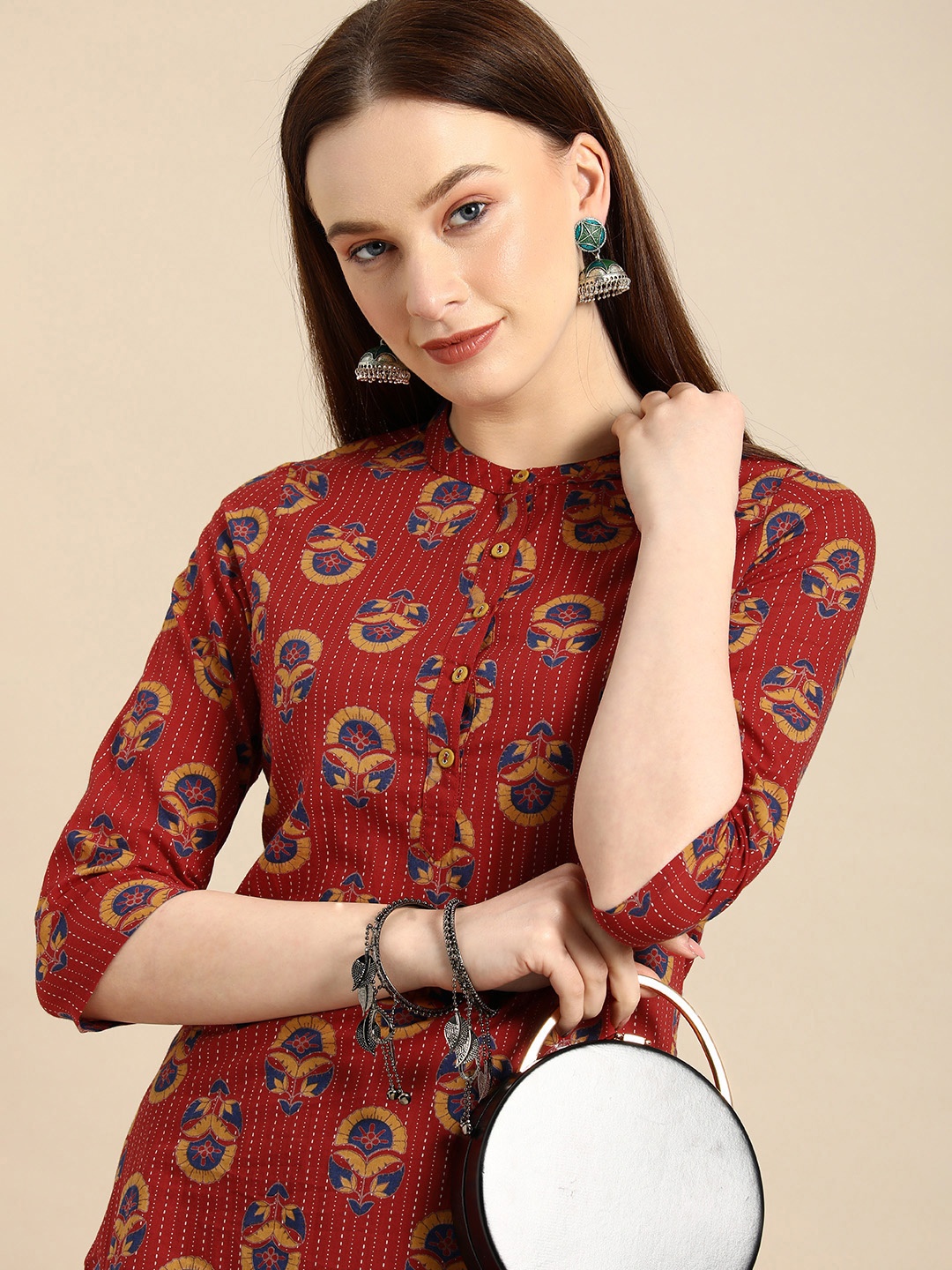 

all about you Women Brown Ethnic Motifs Printed Regular Kurta