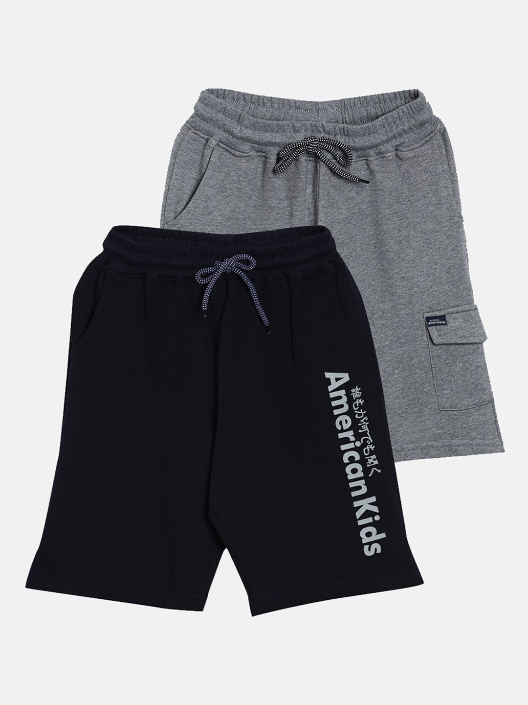

American Kids Boys Grey Melange Colourblocked Regular Shorts