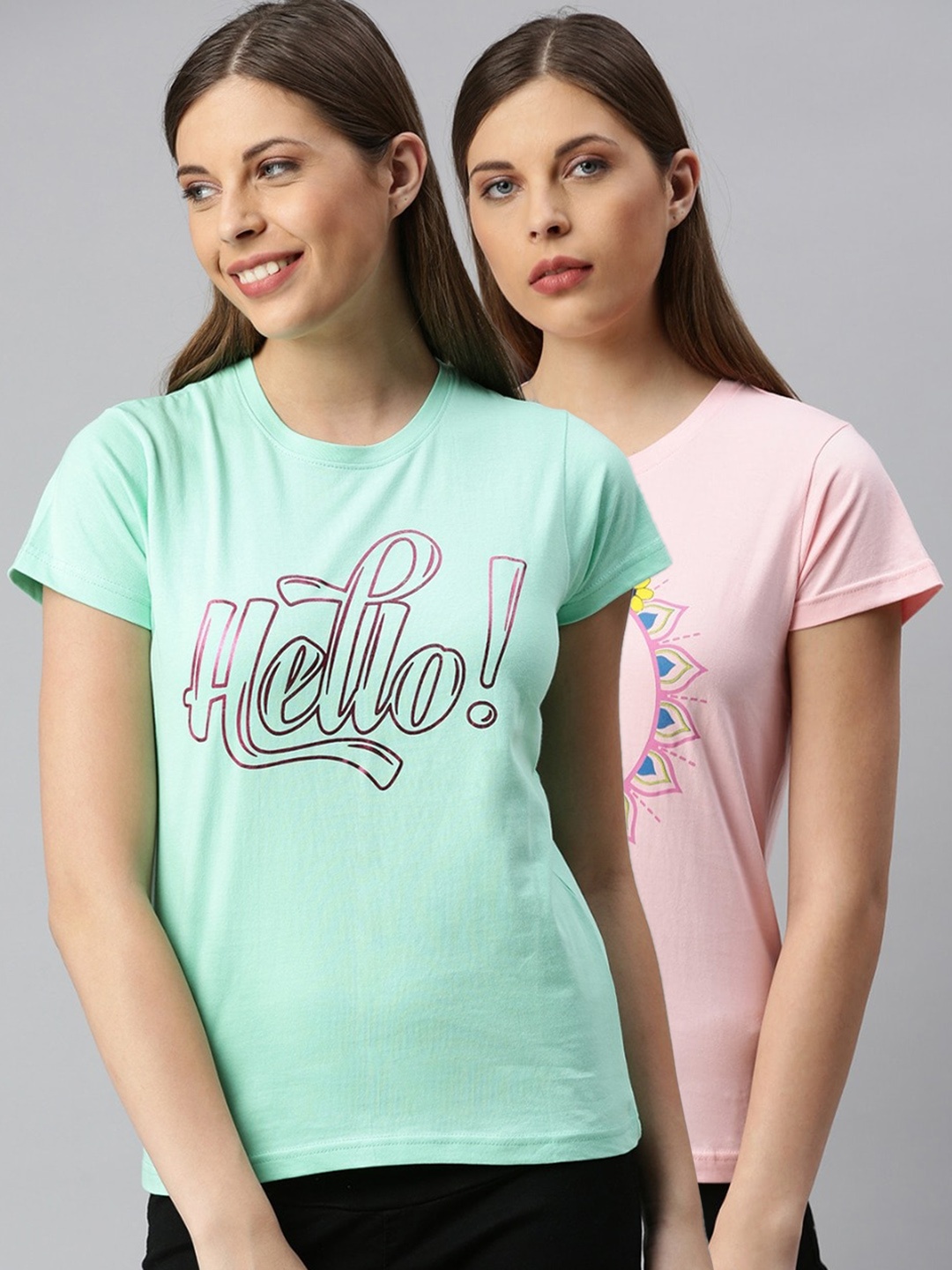 

Kryptic Women Pack Of 2 Printed Pure Cotton Lounge T-Shirts, Pink