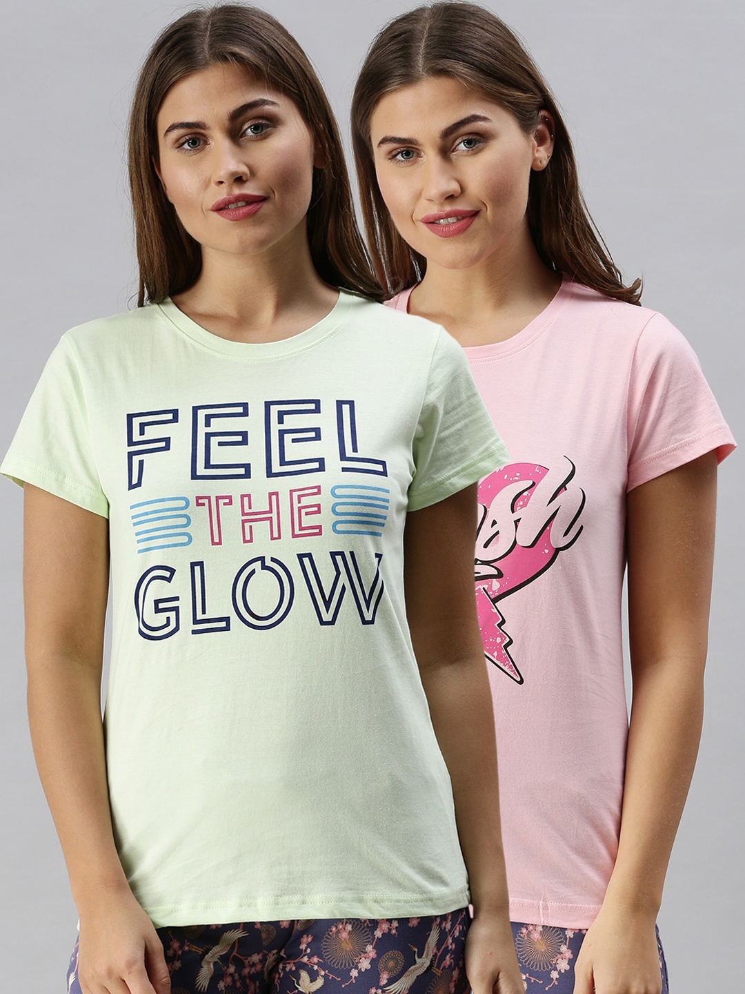 

Kryptic Women Pack Of 2 Printed Pure Cotton Lounge T-Shirts, Pink