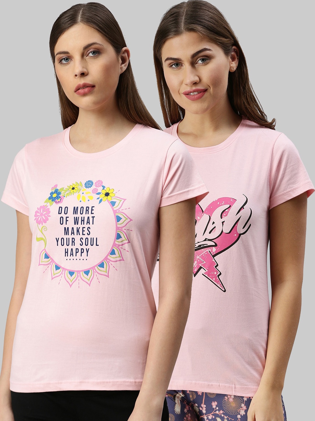 

Kryptic Women Pack Of 2 Printed Pure Cotton Lounge T-Shirts, Pink