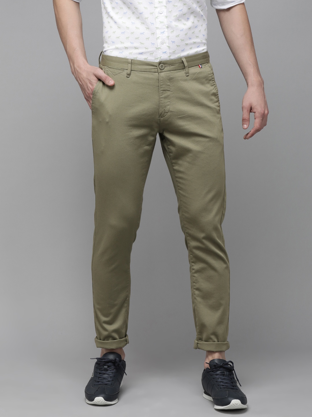 

U.S. Polo Assn. Men Olive Green Solid Austin Trim Fit Regular Trousers