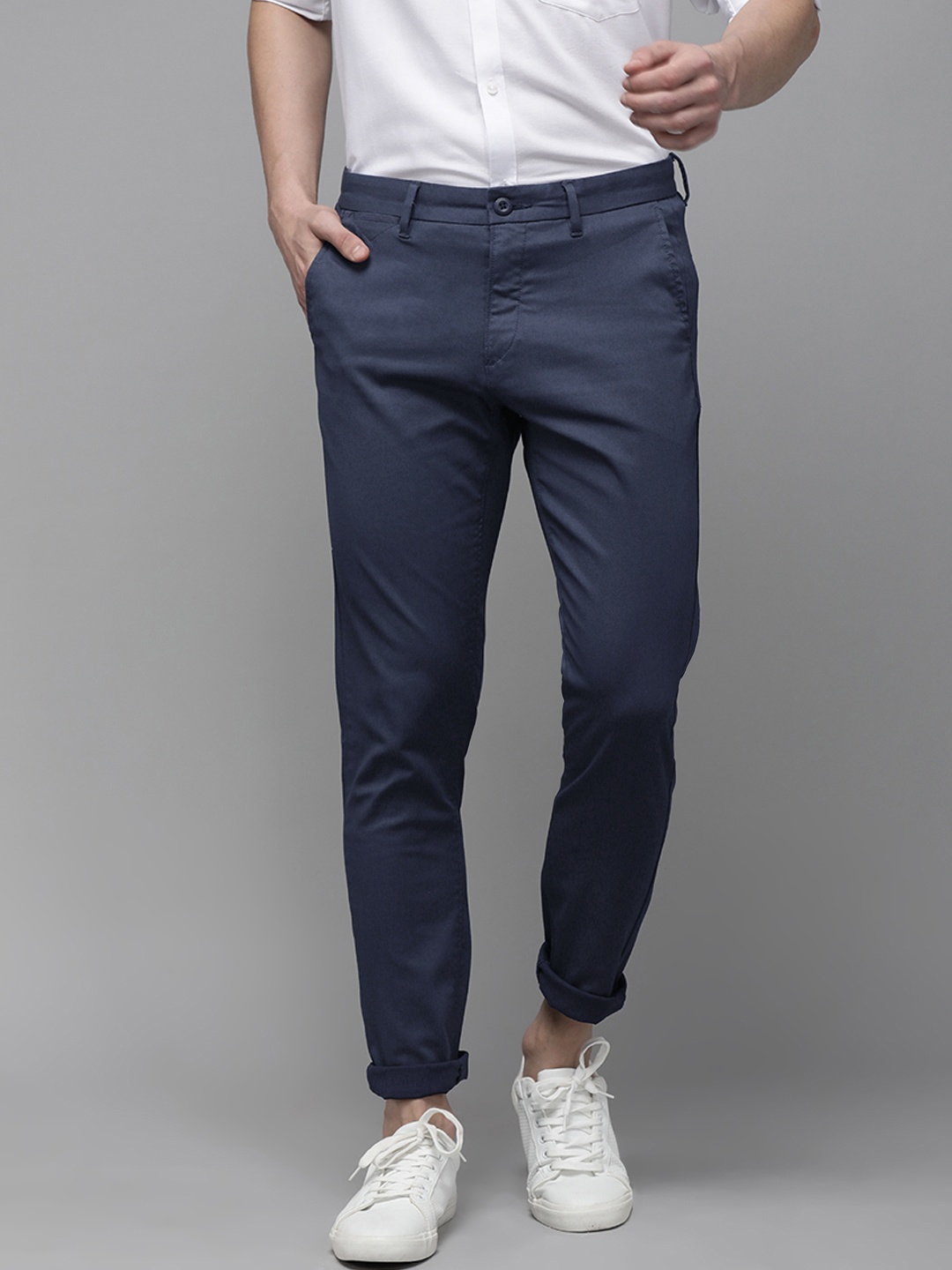 

U S Polo Assn Men Blue Solid Austin Trim Fit Regular Trousers