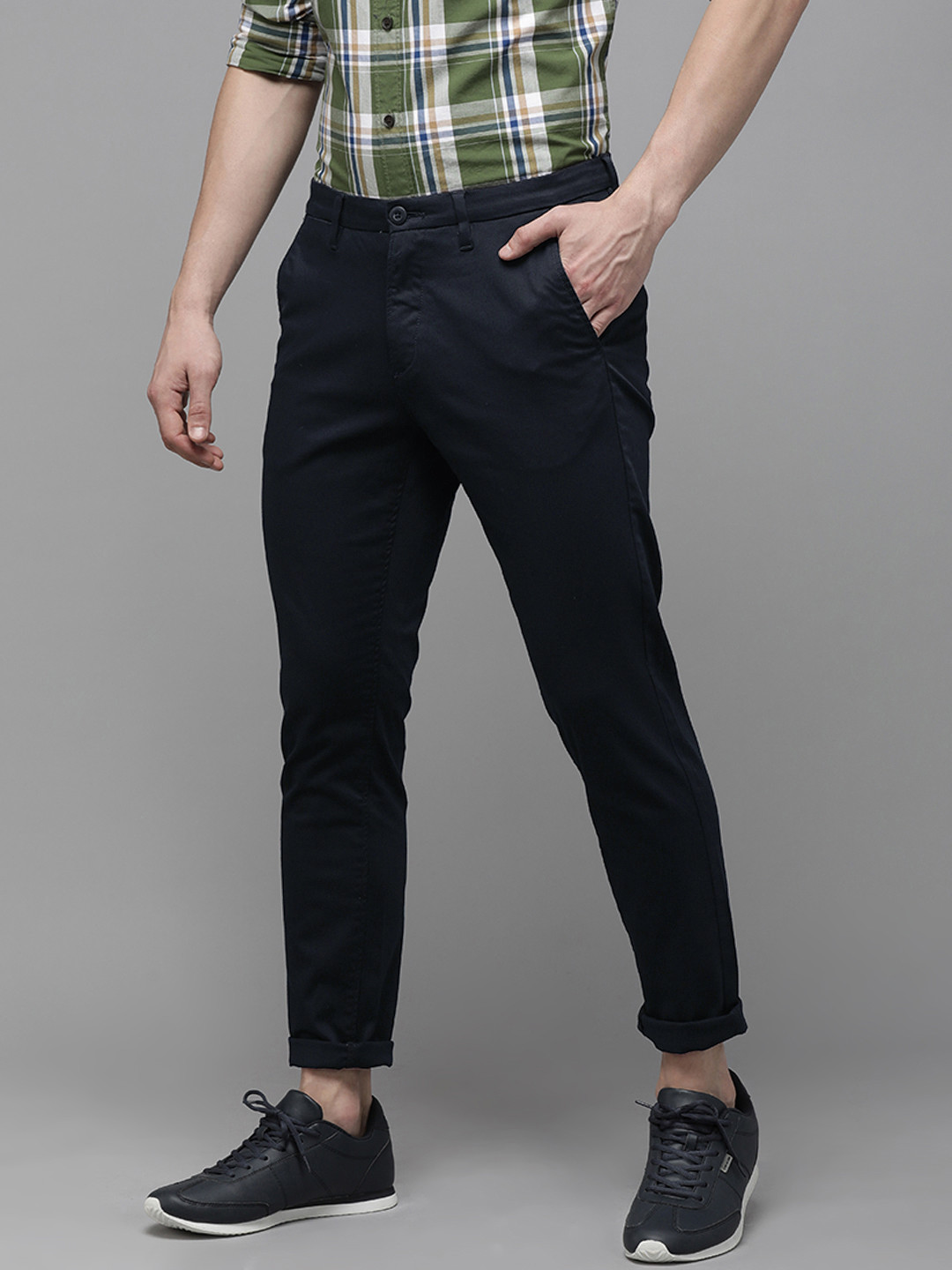 

U S Polo Assn Men Navy Blue Solid Trim Fit Casual Trousers