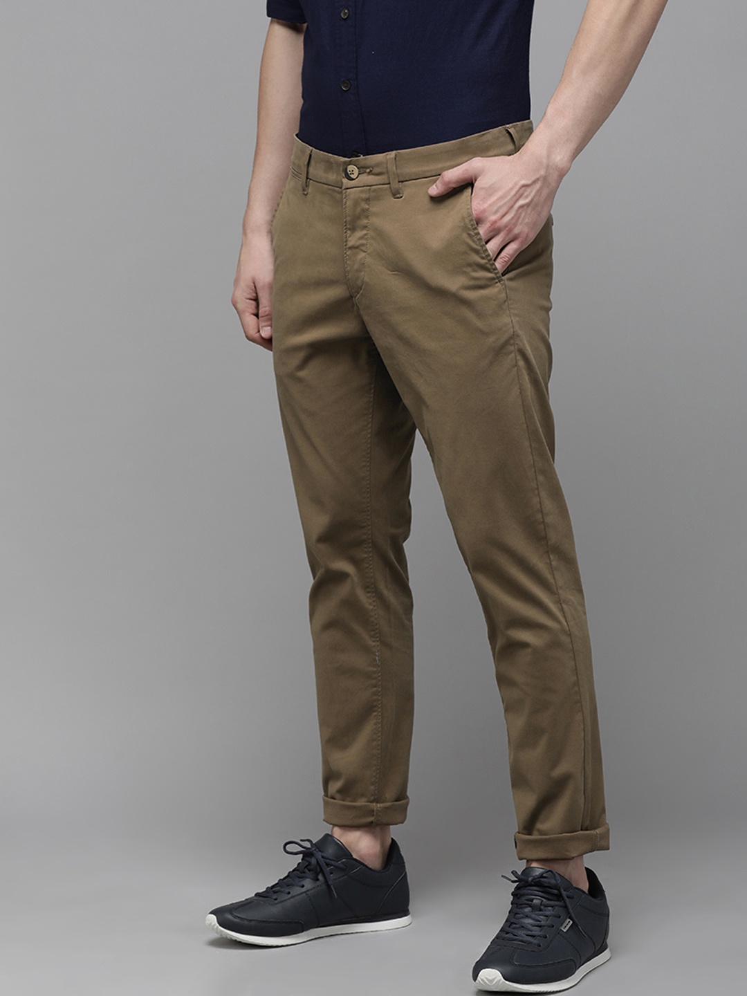 

U S Polo Assn Men Khaki Solid Trim Fit Casual Trousers