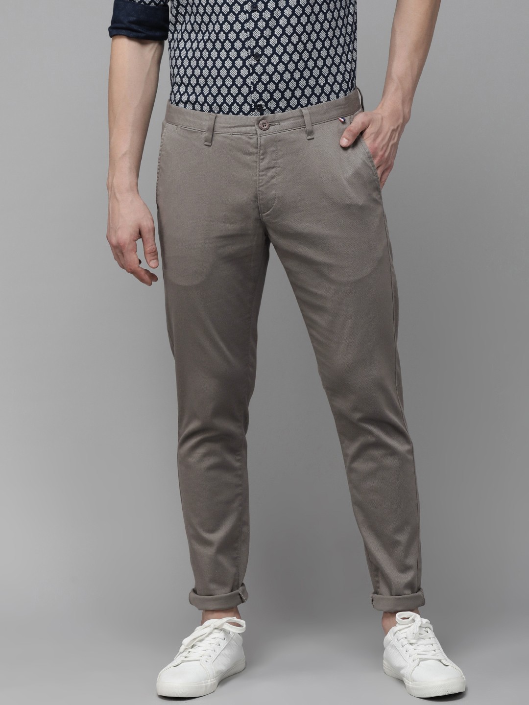 

U S Polo Assn Men Grey Solid Cross Pocket Trim Fit Trousers