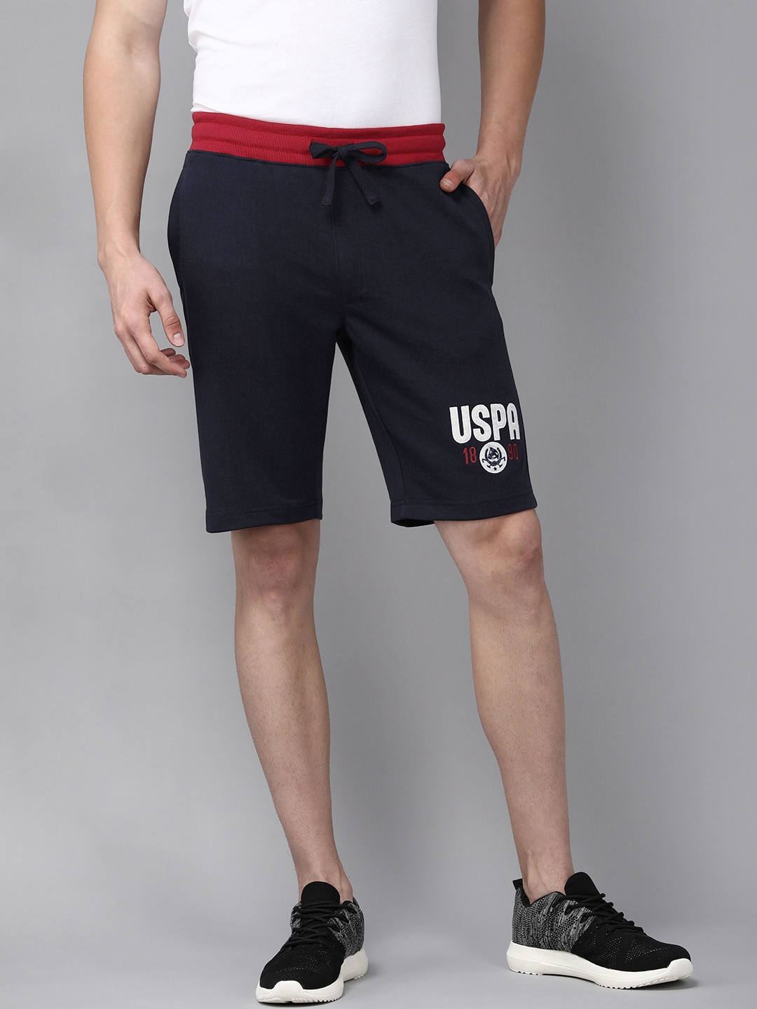 

U S Polo Assn Denim Co Men Navy Blue & White Printed Slim Fit Shorts