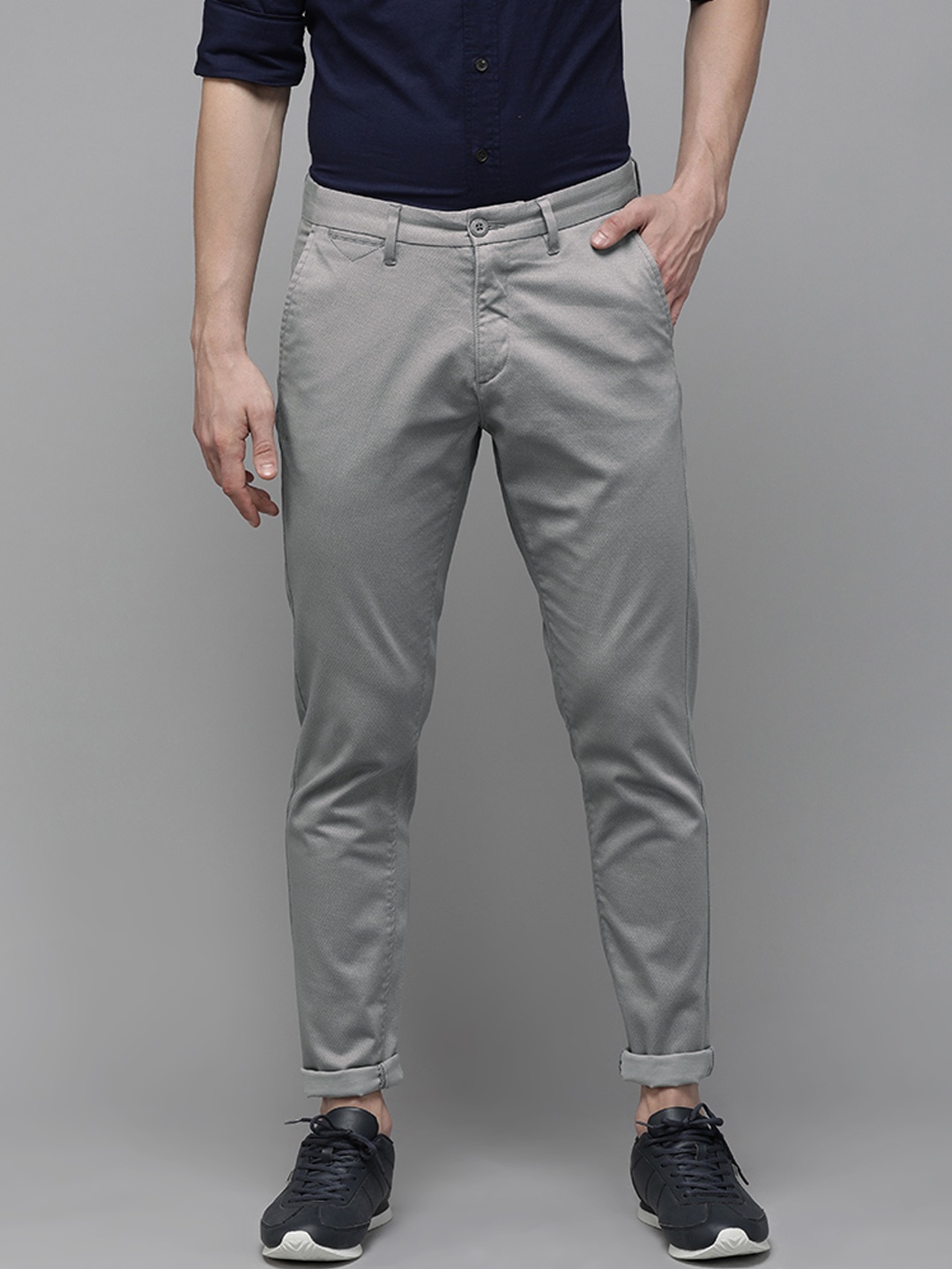 

U S Polo Assn Men Grey Solid Trim Fit Casual Trousers