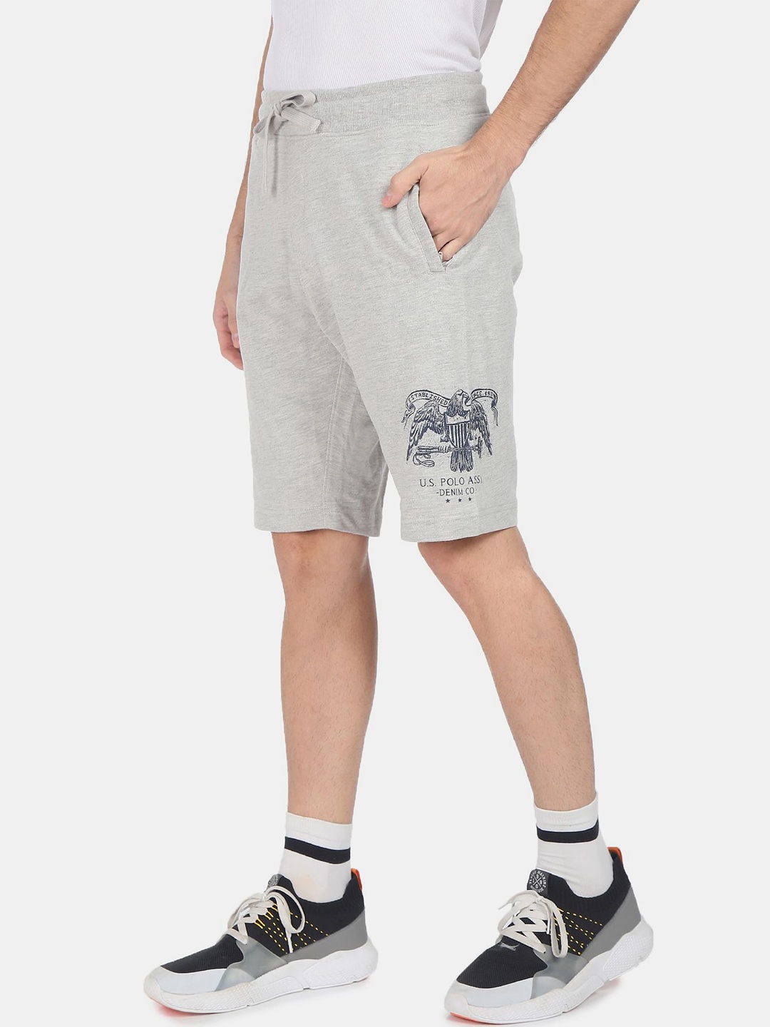 

U S Polo Assn Denim Co Men Grey & Blue Printed Slim Fit Shorts