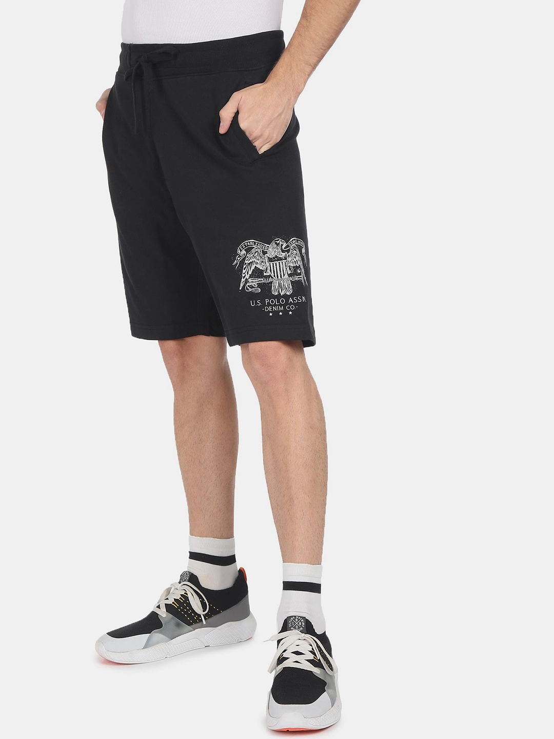 

U S Polo Assn Denim Co Men Black & White Printed Slim Fit Shorts