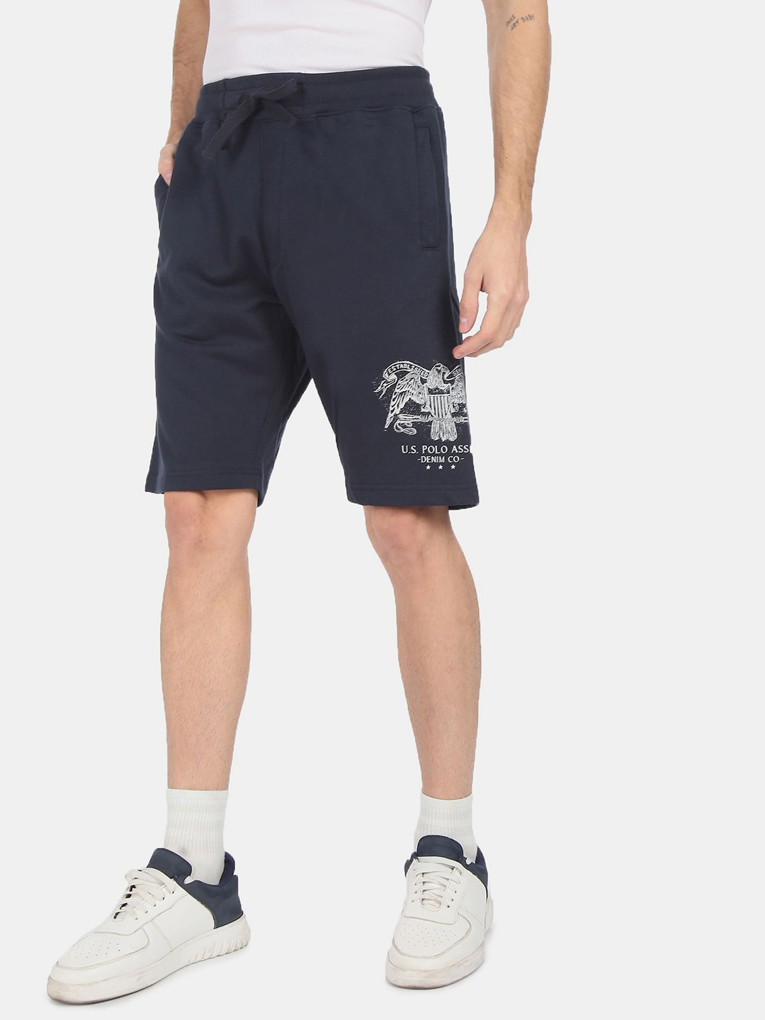 

U S Polo Assn Denim Co Men Navy Blue & White Slim Fit Shorts